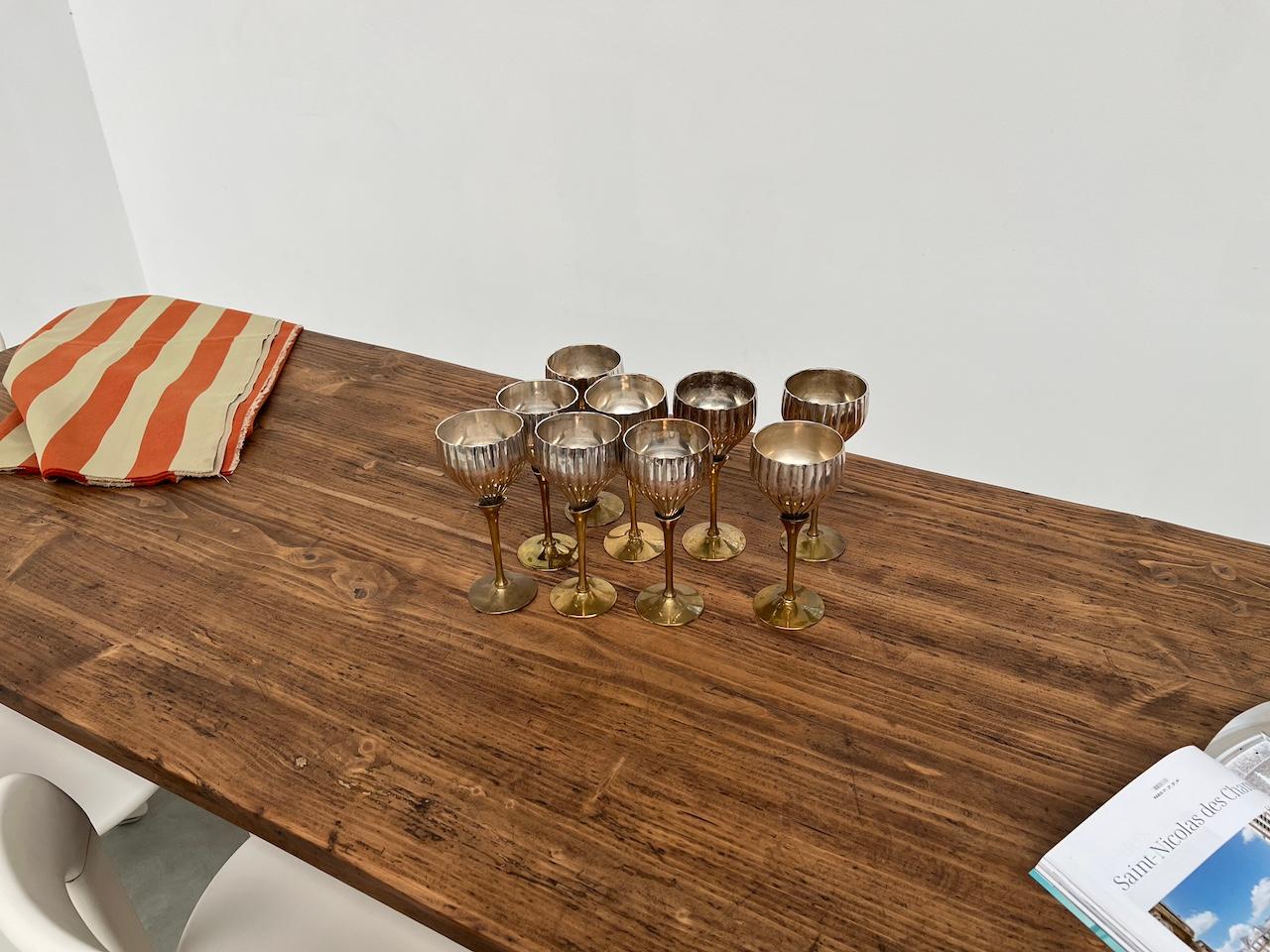 Mid-20th Century 9 old French glasses in silver metal and brass For Sale
