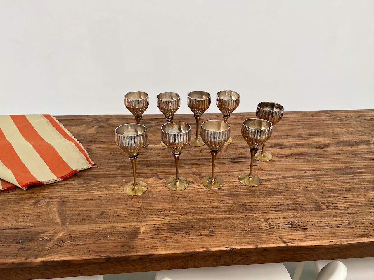 9 old French glasses in silver metal and brass For Sale 1