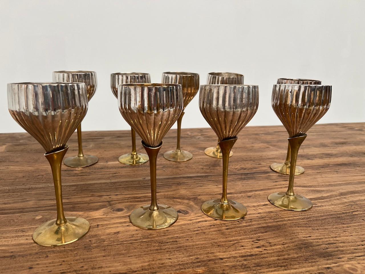 9 verres français anciens en métal argenté et laiton en vente 1