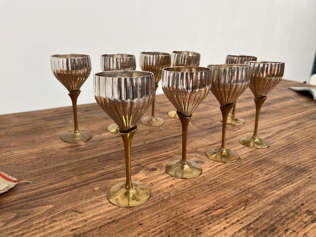9 old French glasses in silver metal and brass For Sale 3