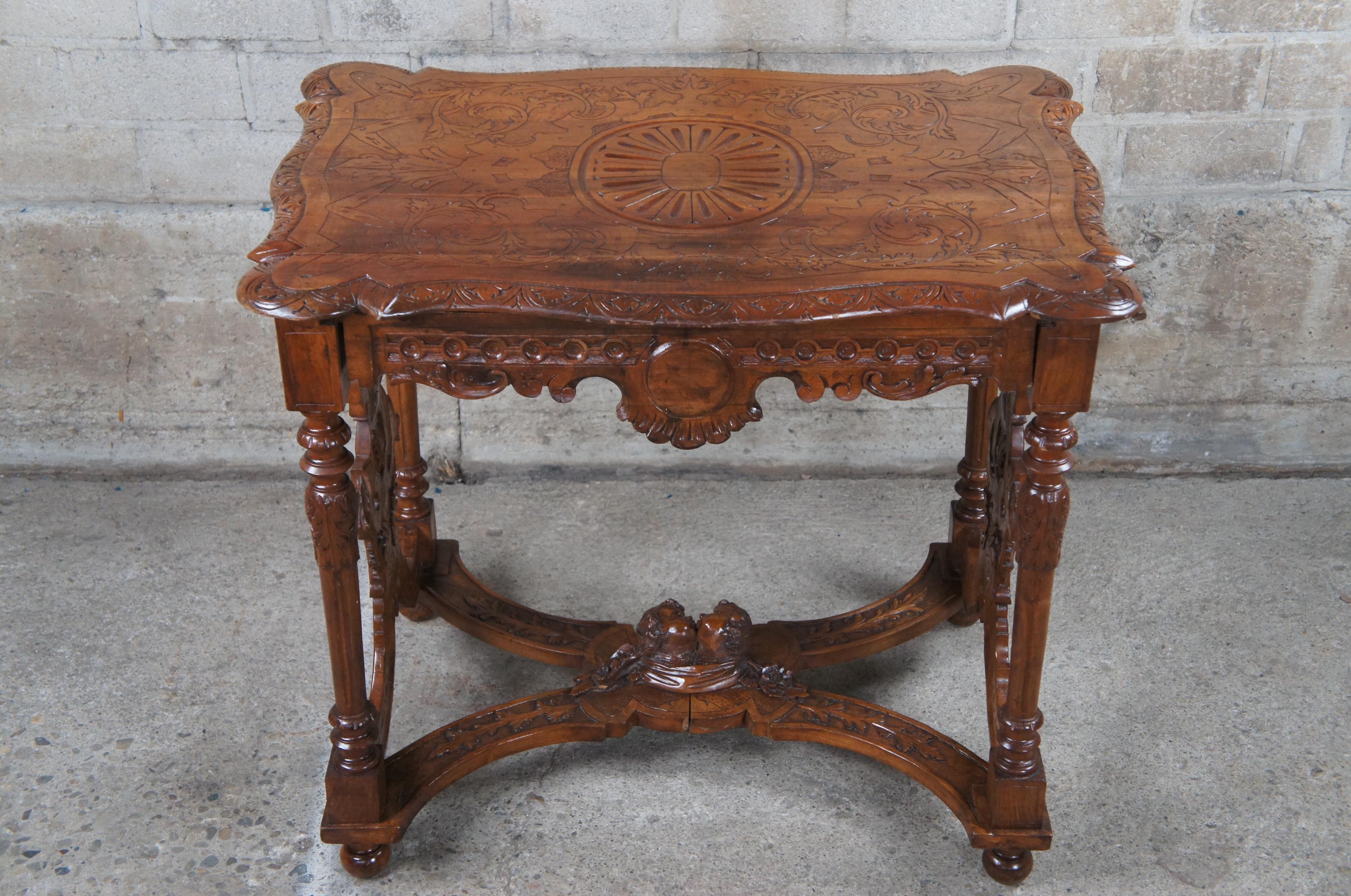 9 Pc Set Antique Italian Renaissance Revival Carved Walnut Chairs Settee Desks For Sale 6