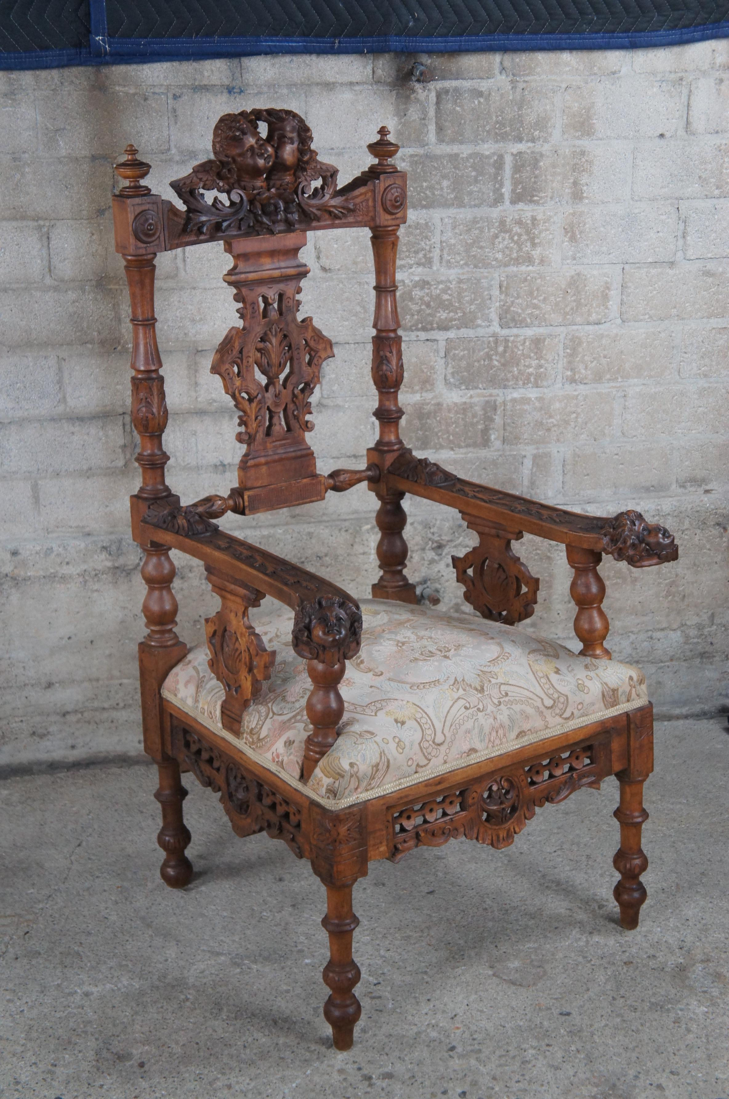 9 Pc Set Antique Italian Renaissance Revival Carved Walnut Chairs Settee Desks For Sale 1