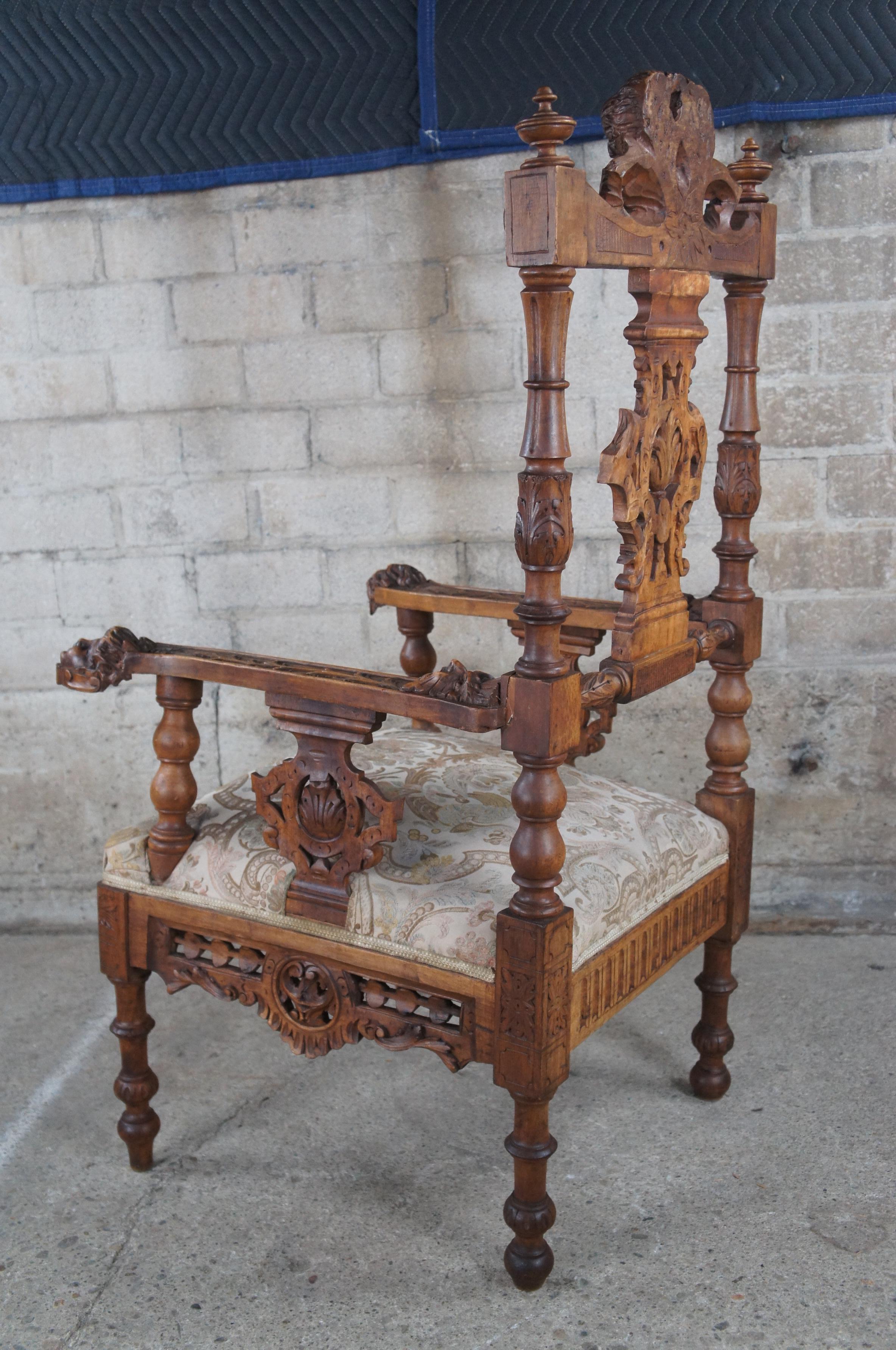 9 Pc Set Antique Italian Renaissance Revival Carved Walnut Chairs Settee Desks For Sale 2