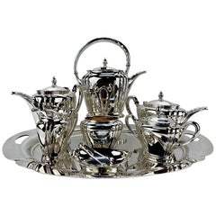 Servicio de té y café "Orquídea" de plata de ley de 9 piezas de International C. 1930
