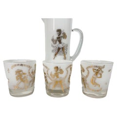 9 Piece Calypso Themed Cocktail Pitcher Set, Pitcher & 8 Old Fashioned Glasses