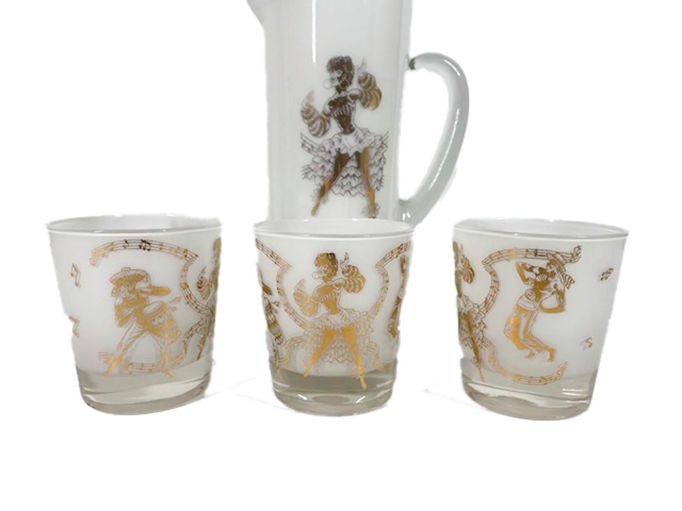 American 9 Piece Calypso Themed Cocktail Pitcher Set, Pitcher & 8 Old Fashioned Glasses For Sale