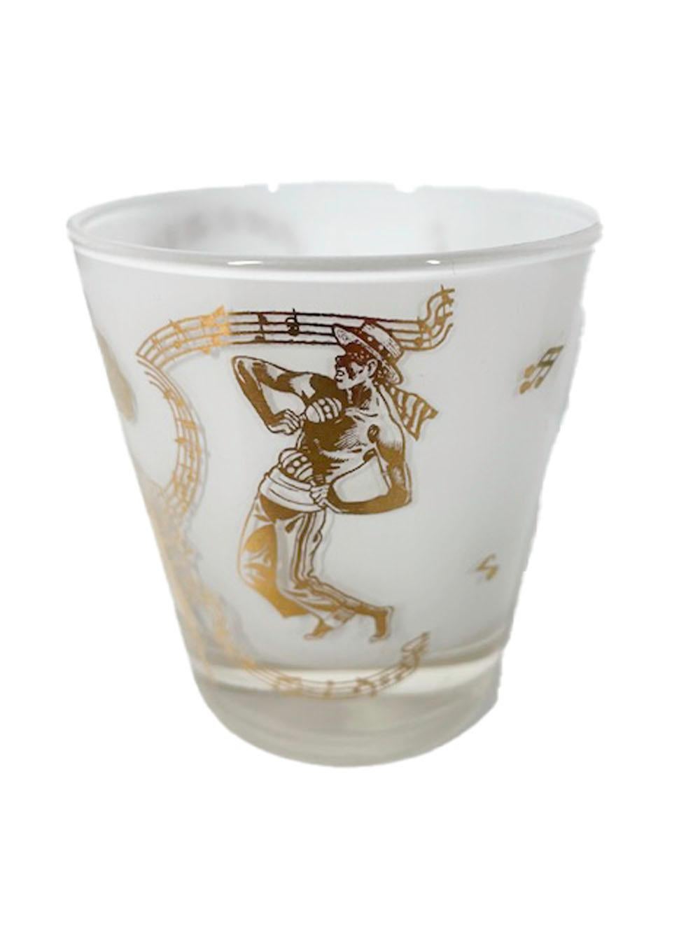 20ième siècle Ensemble de 9 pièces de pichets à cocktail sur le thème du Calypso, pichet et 8 verres à l'ancienne en vente