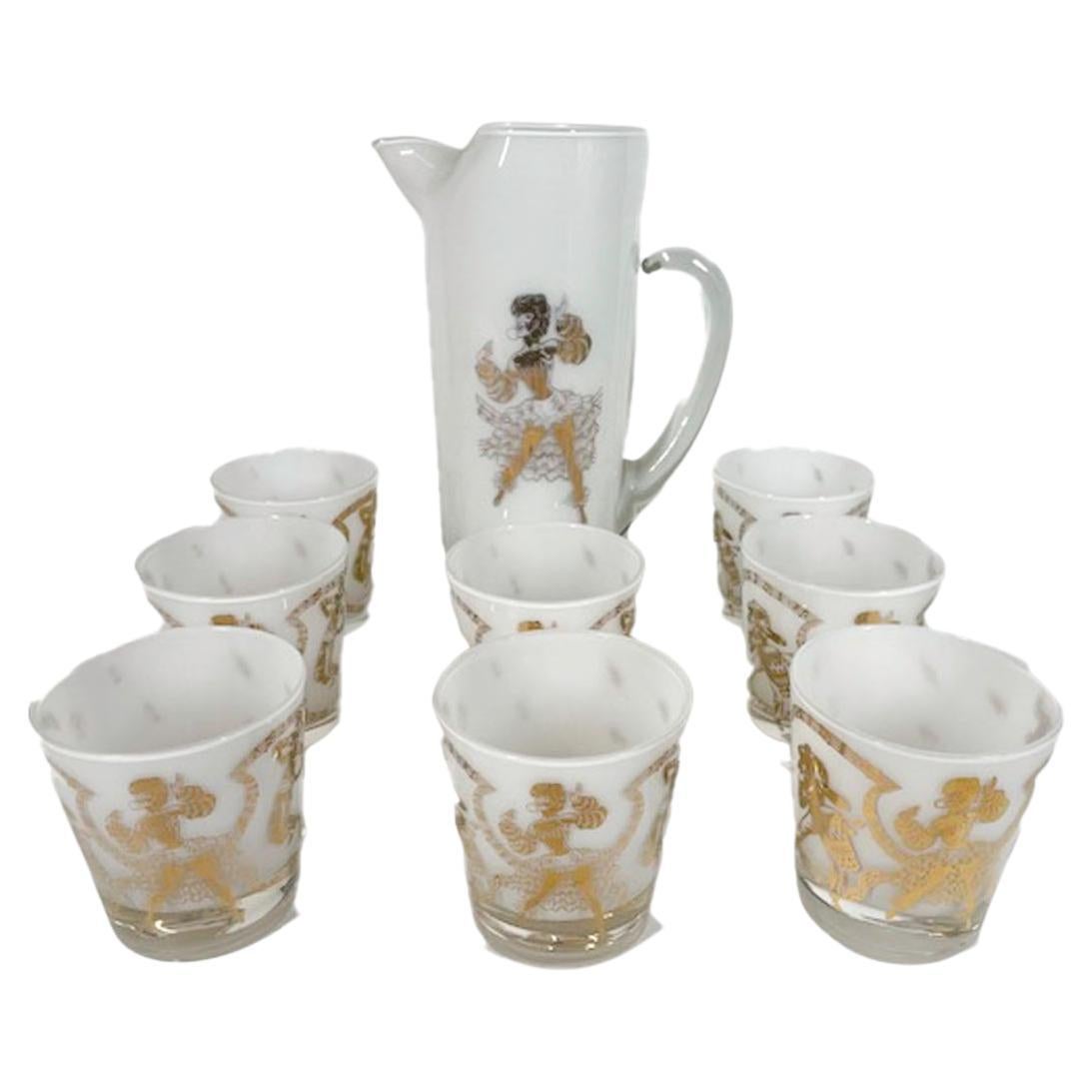 9 Piece Calypso Themed Cocktail Pitcher Set, Pitcher & 8 Old Fashioned Glasses