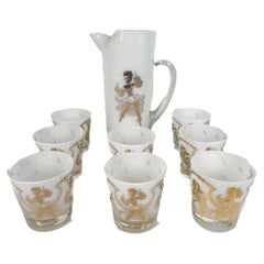 9 Piece Calypso Themed Cocktail Pitcher Set, Pitcher & 8 Old Fashioned Glasses