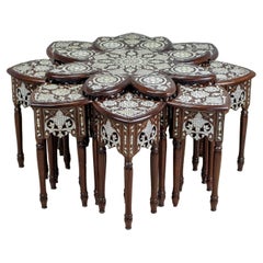9-Piece Coffee Table Set, Syrian Mother-of-Pearl Inlay, Modular, Handcrafted