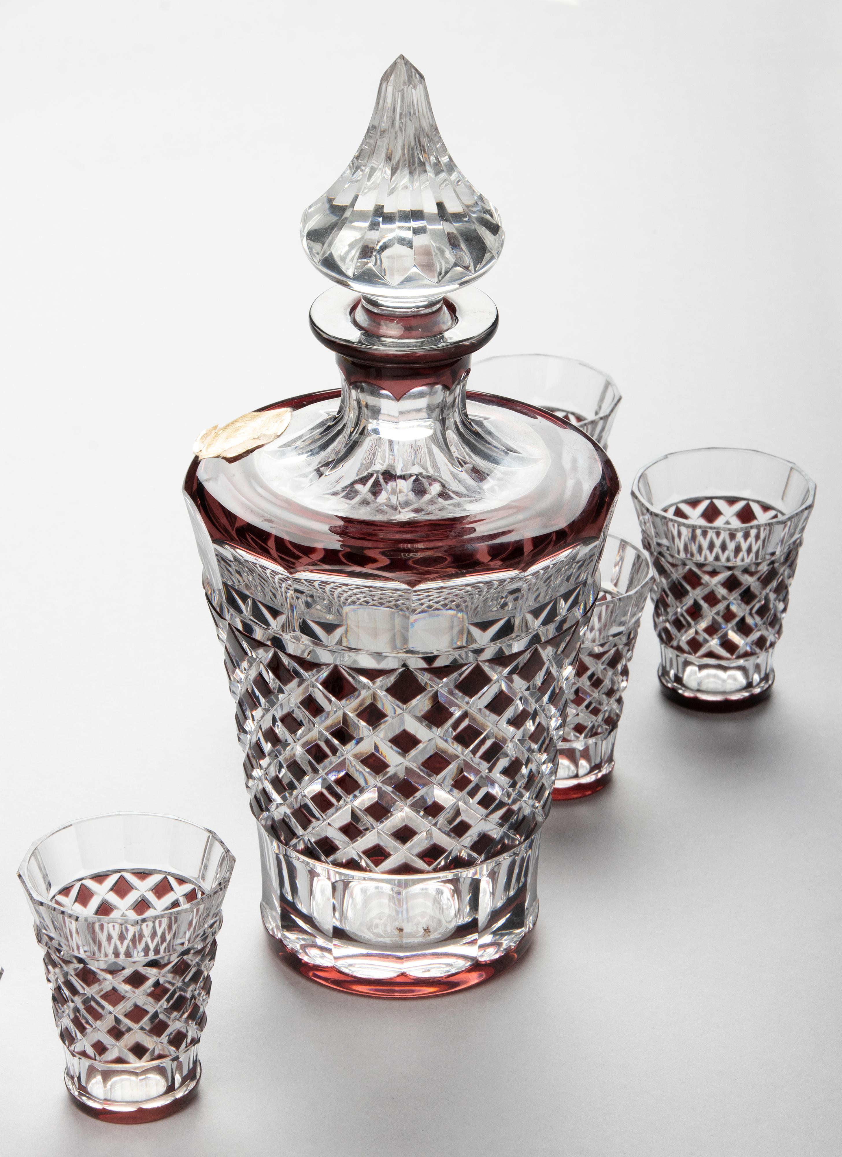 9-Piece Crystal Decanter with Glasses Made by Val Saint Lambert 5