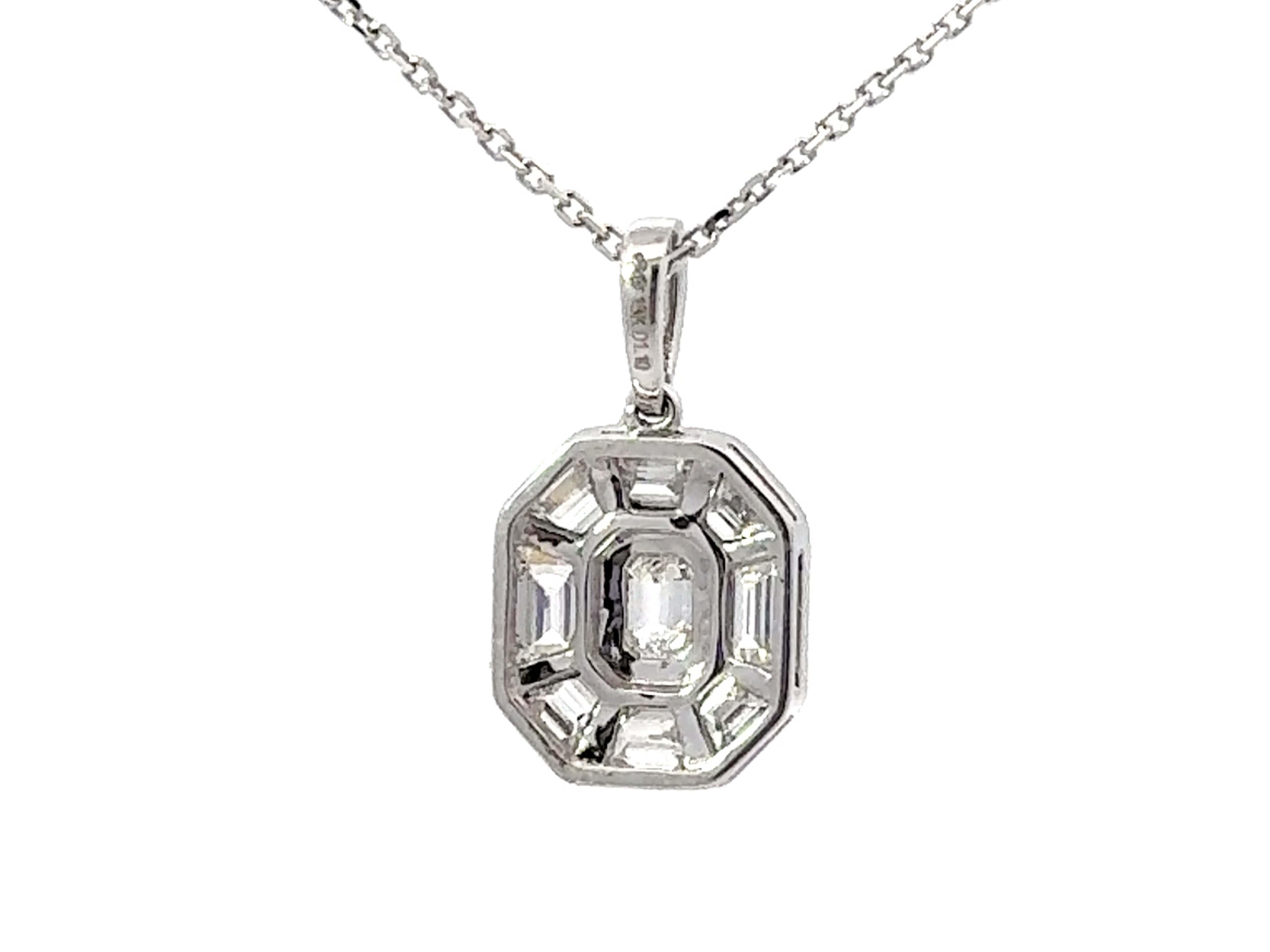 9 Piece Emerald Diamond Pendant Necklace 18k White Gold For Sale 1