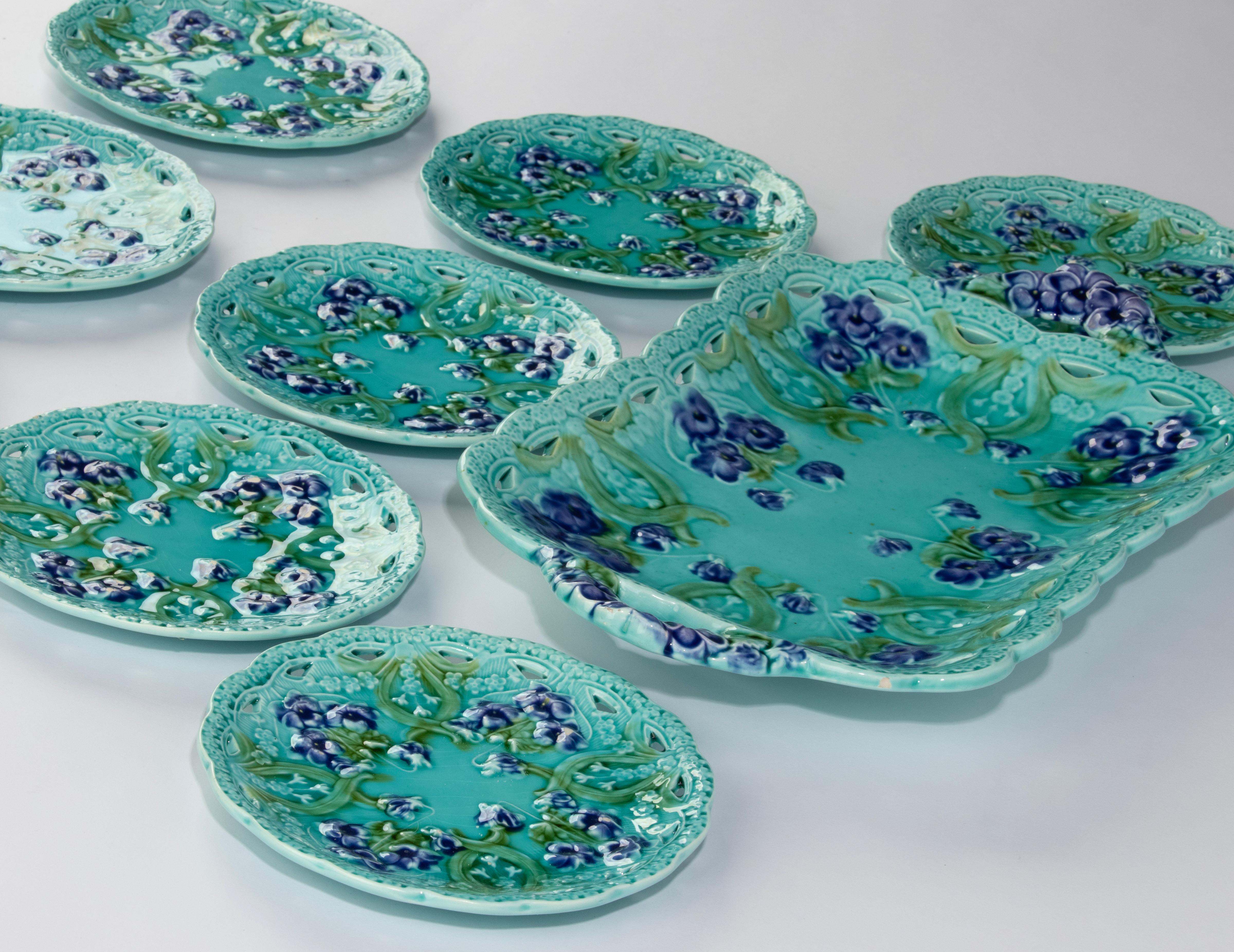 9-Piece Majolica Ceramic Cake Set - Villeroy & Boch - Art Nouveau  For Sale 4