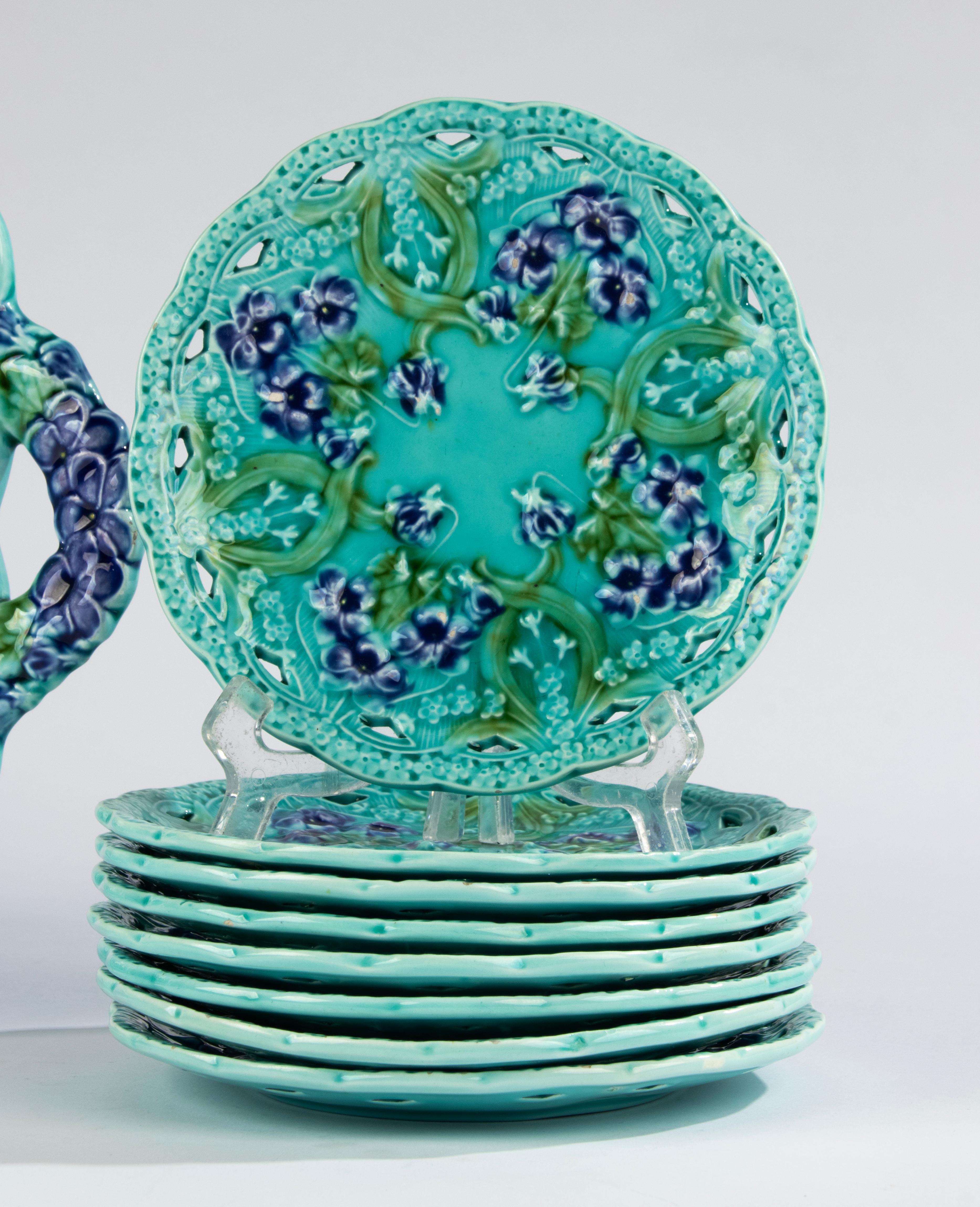 9-Piece Majolica Ceramic Cake Set - Villeroy & Boch - Art Nouveau  For Sale 2