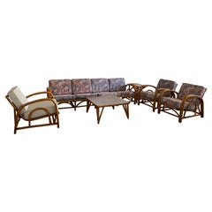 9 Piece Porch or Patio Deco Style Bamboo/Rattan Seating Ensemble