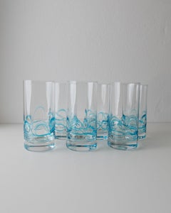 9-Piece Vintage Murano Glass Set Clear Glass and Blue Details Italy, 1960s