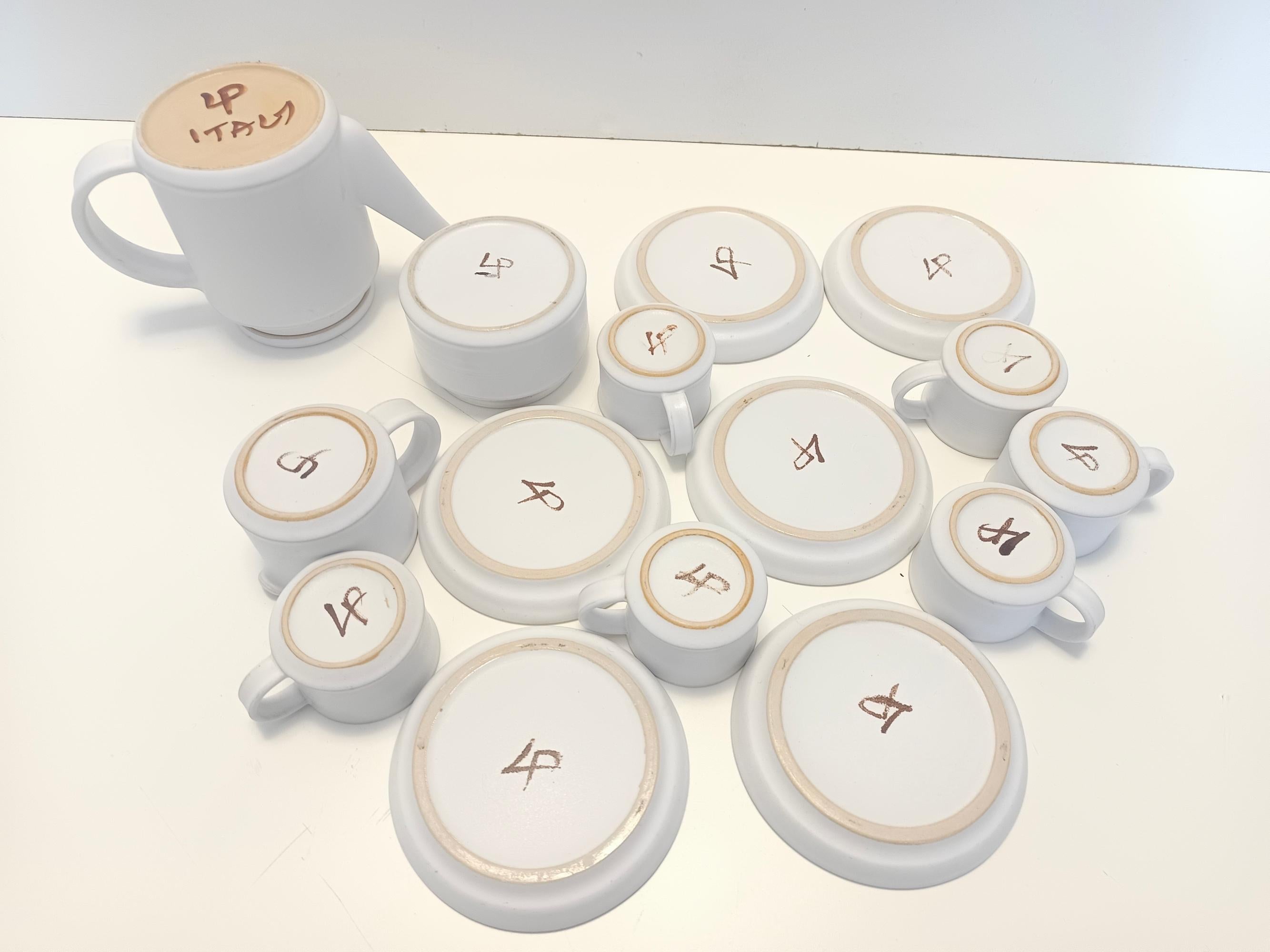 Juego de desayuno de cerámica blanca de 9 piezas de Franco Bucci para Laboratorio Pesaro Italiano en venta