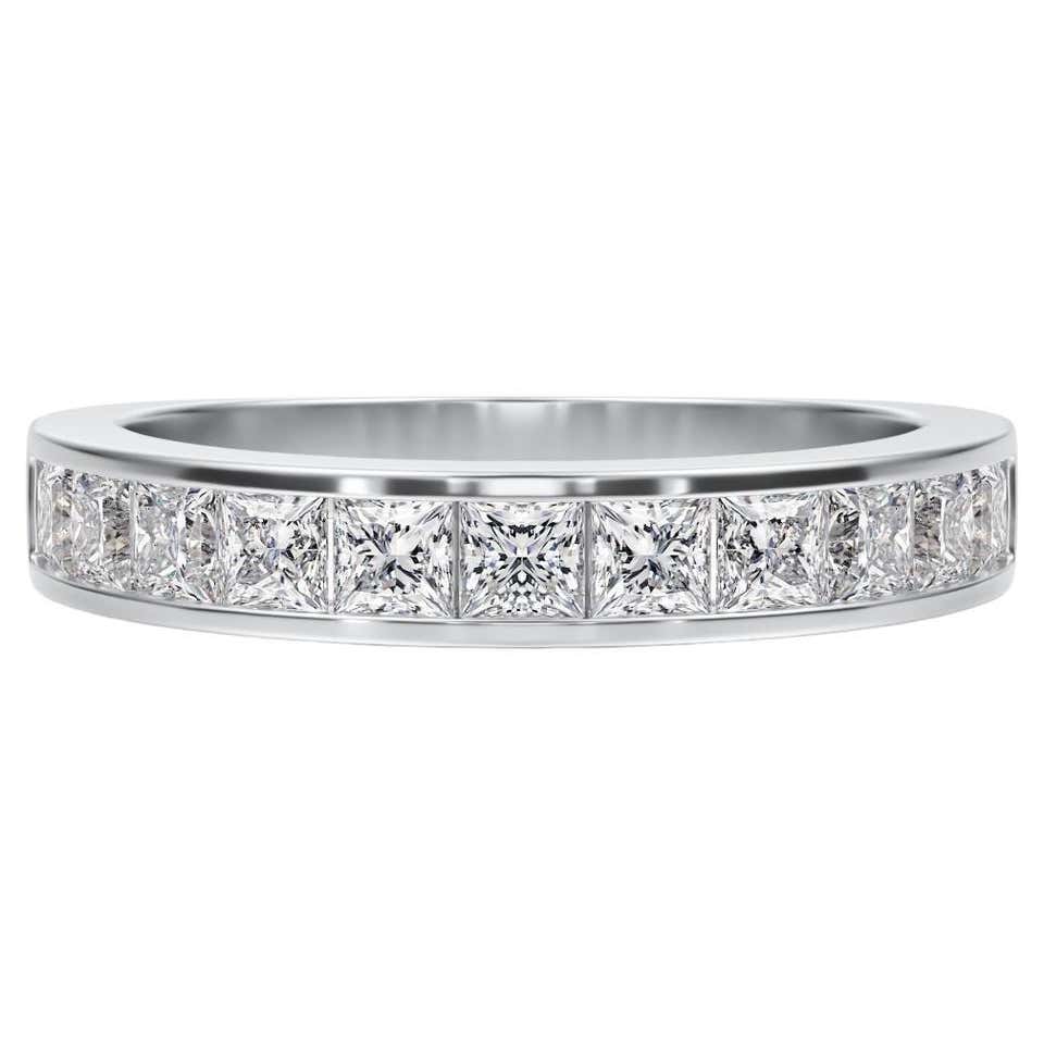 18 Karat White Gold Channel Set Princess Cut Diamond Band For Sale at ...