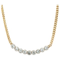 9 Round Brilliant Cut Diamond Curved Bar Bezel Set 14K Gold Link Necklace