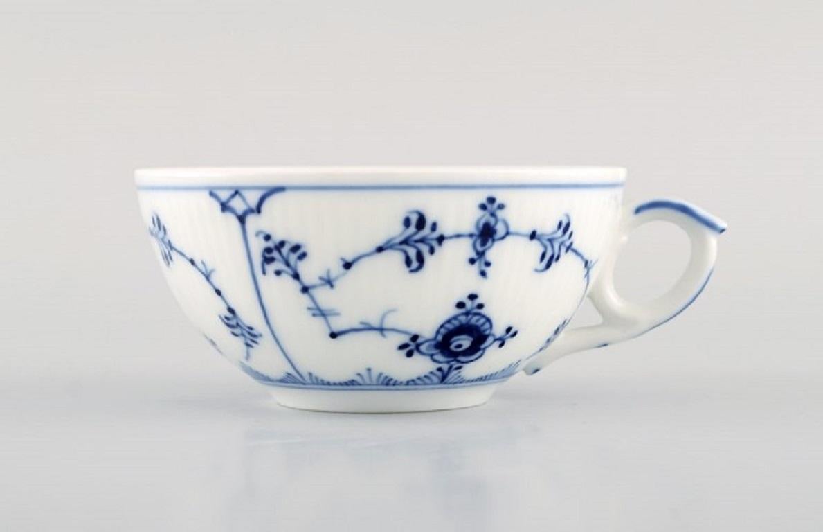 Hand-Painted 9 Royal Copenhagen Blue Fluted Plain Teacups with Saucers, Model Number 1/76