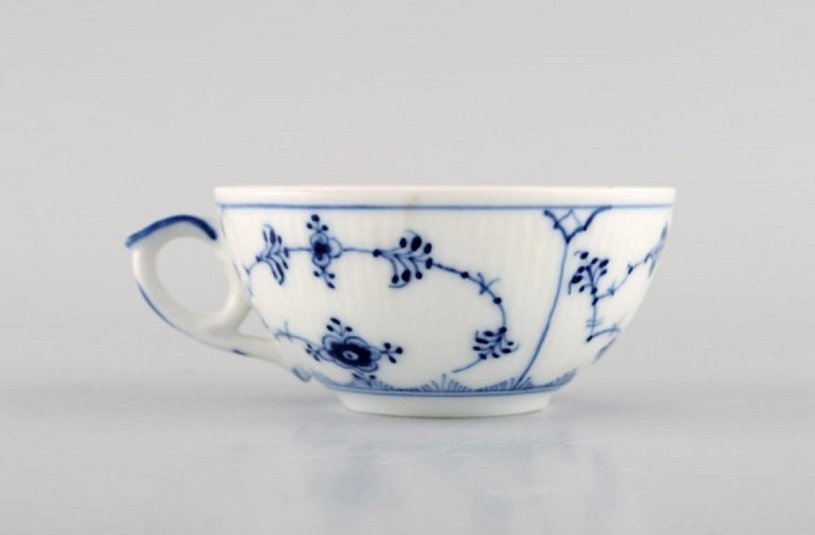Early 20th Century 9 Royal Copenhagen Blue Fluted Plain Teacups with Saucers, Model Number 1/76