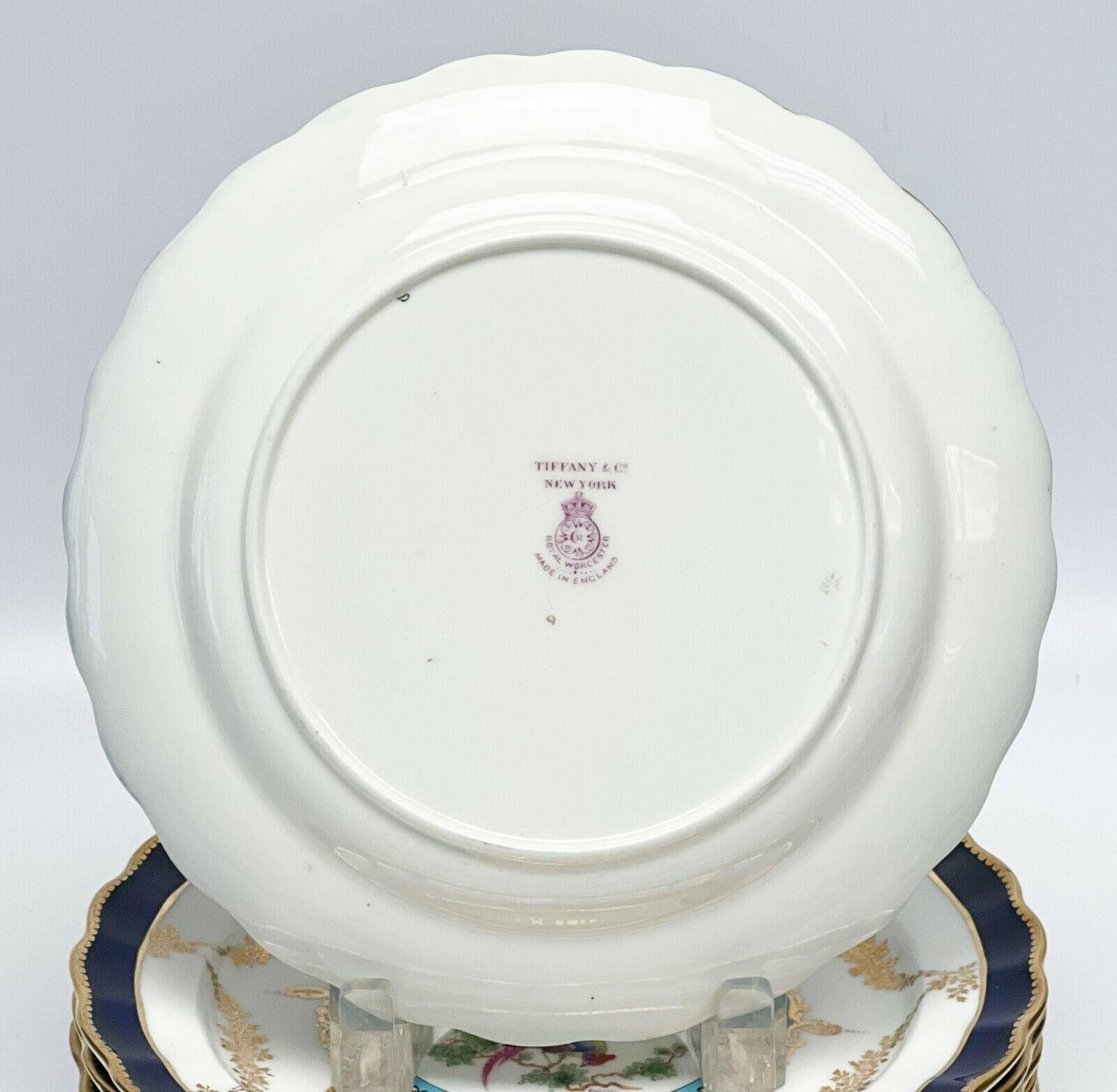 9 Royal Worcester for Tiffany & Co. Porcelain Dessert Plates Artist Signed, 1925 3