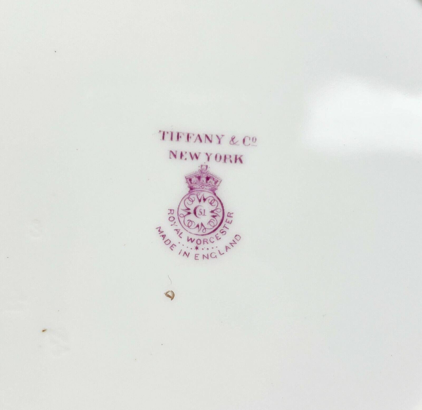 9 Royal Worcester for Tiffany & Co. Porcelain Dessert Plates Artist Signed, 1925 4