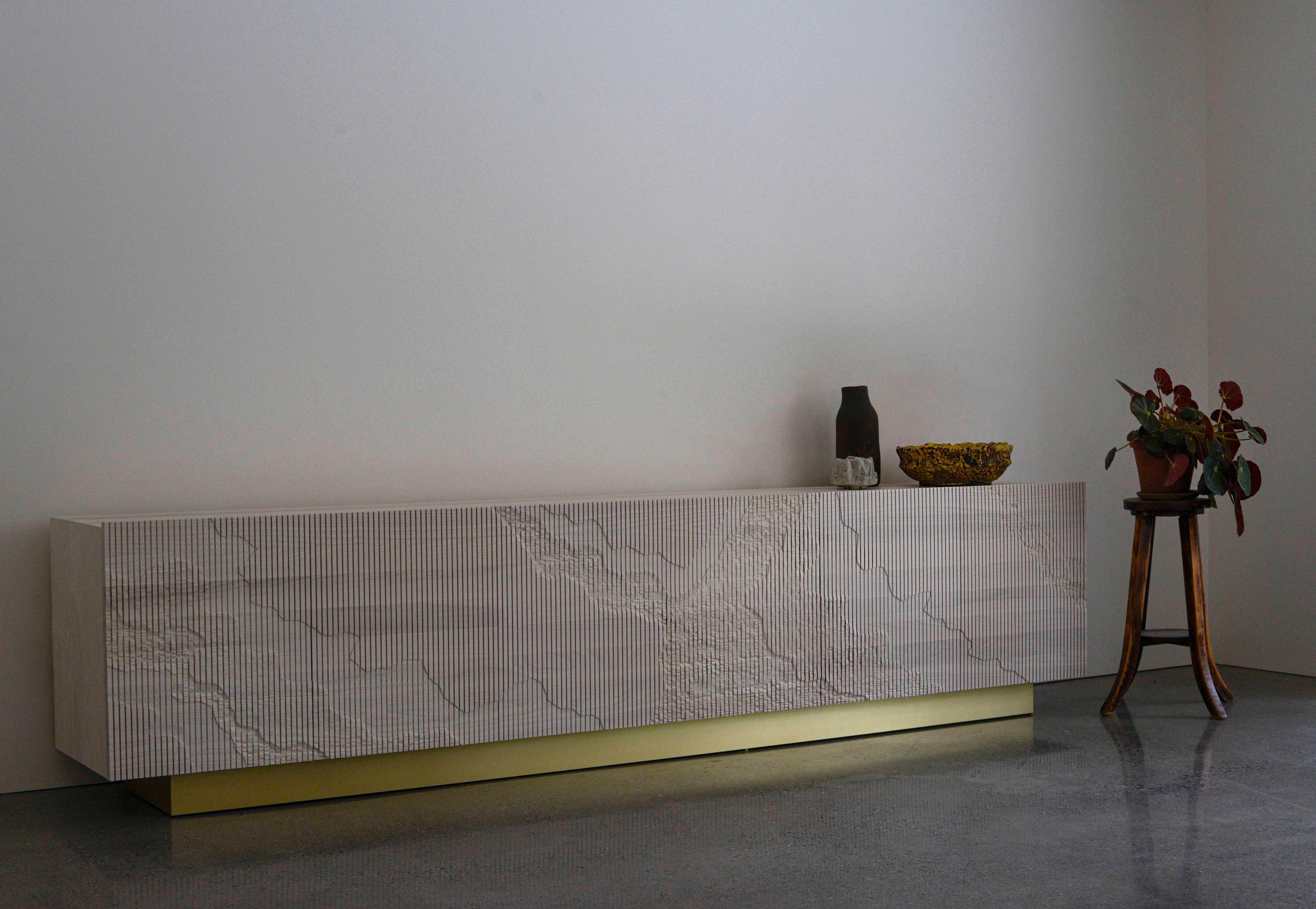 Blackened 9' Shale Credenza Low in Bone White by Simon Johns For Sale