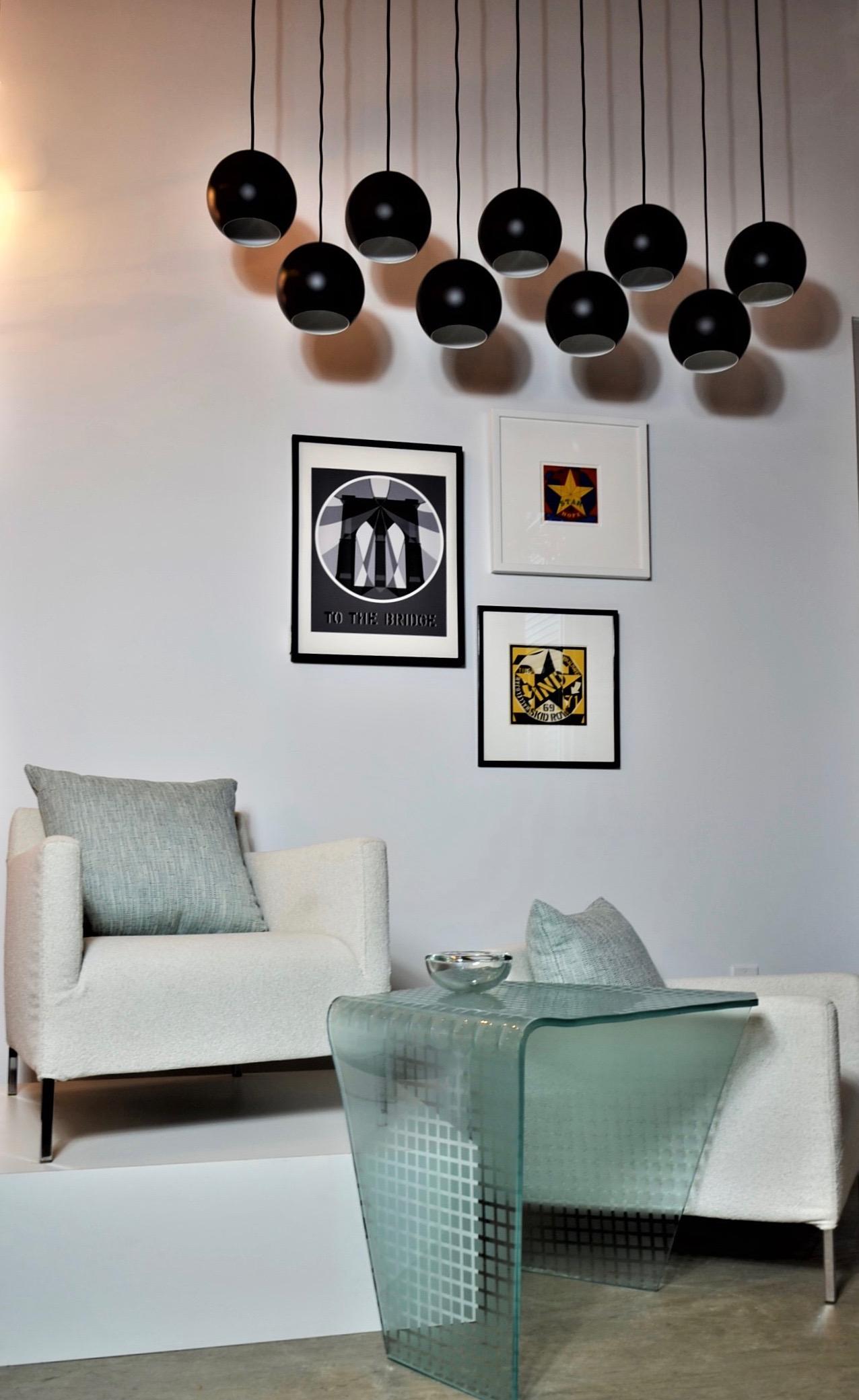 9 Stilnovo Style Black Exterior & White Interior Enameled Steel Globe Pendants For Sale 14