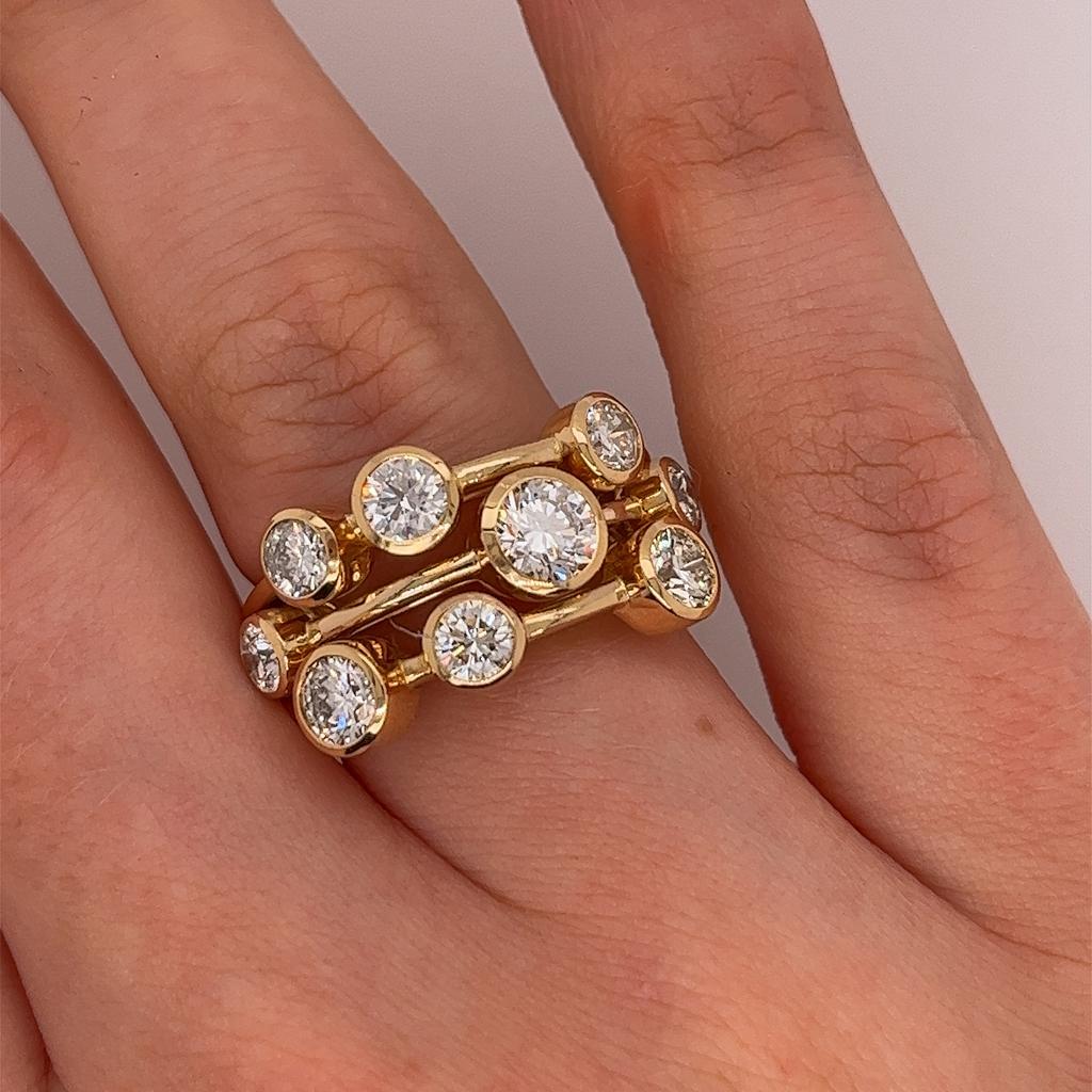 Round Cut 9-Stone Diamond Bubble Ring, Set With 2.37ct E-F/IF-SI1 Round Diamonds For Sale