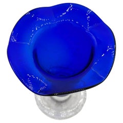9” Tall Dark Cobalt Blue Art Glass Hand-blown Vase w/ Ruffle Top