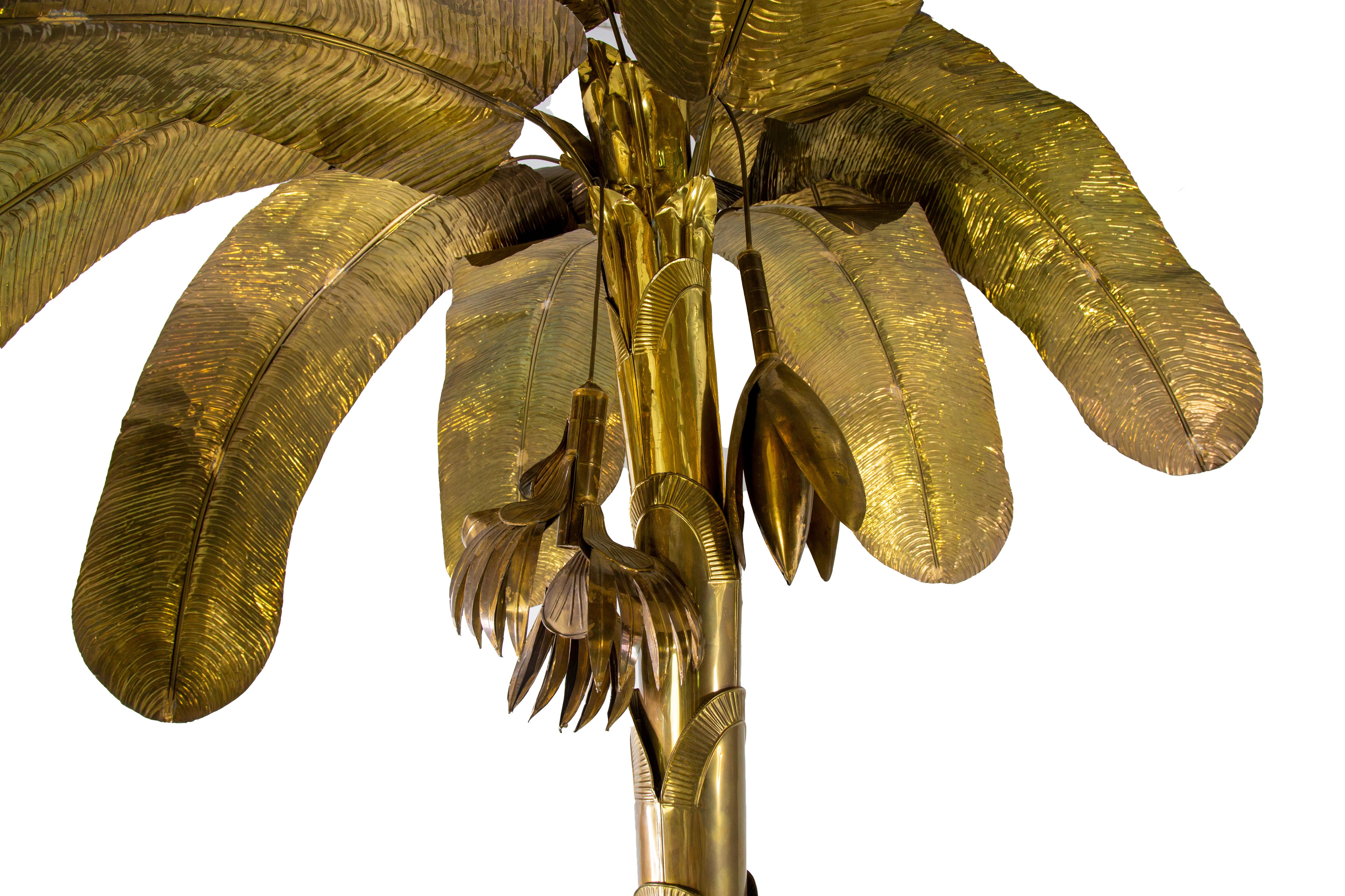 Tall Decorator Brass Palm Tree Attributed to Maison Jansen Hollywood Regency In Good Condition In St.Petersburg, FL
