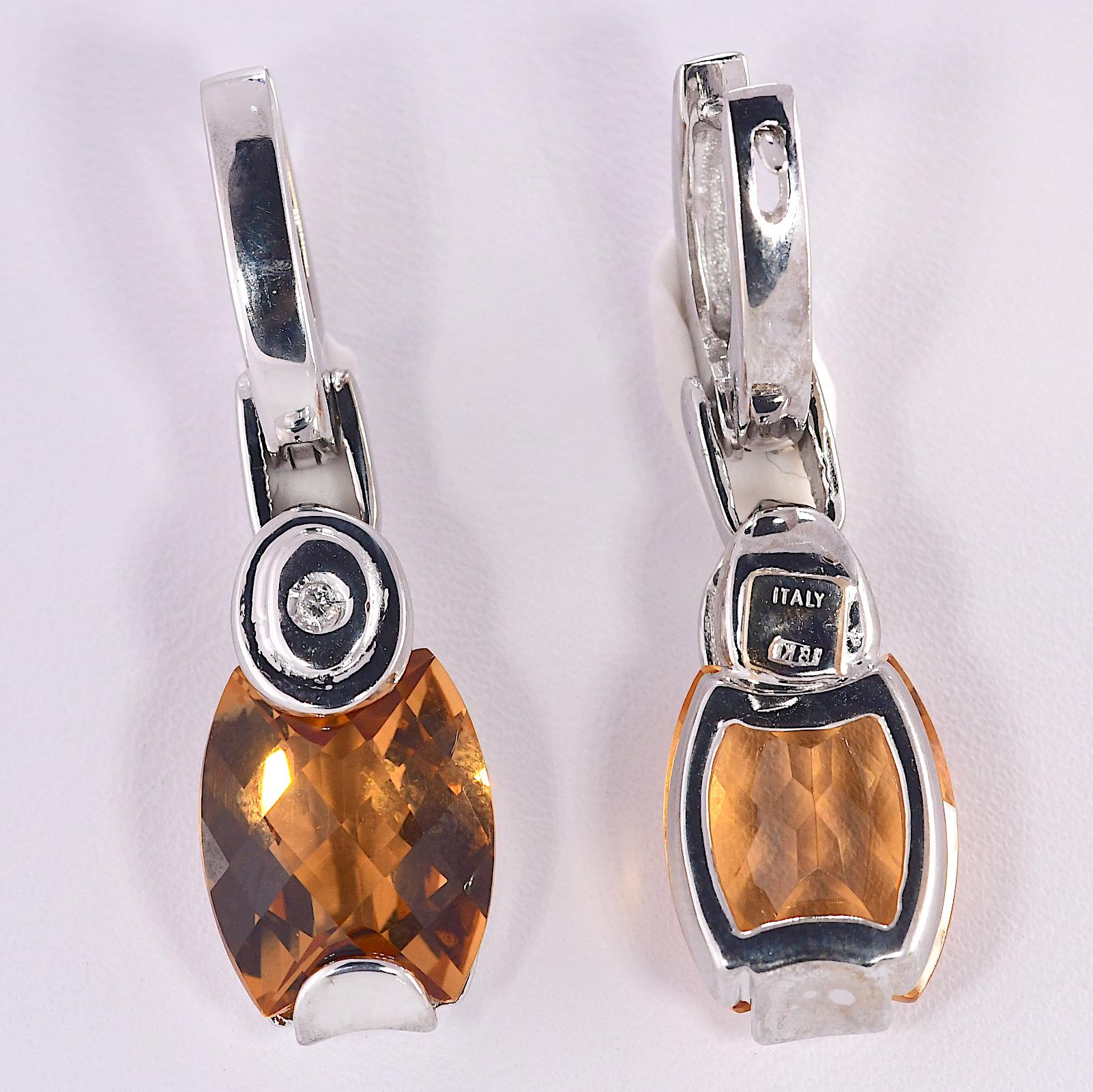 Modern 9 TCW Natural Madeira Citrine & Diamond White Gold 18K Dangle Earrings 12 grams