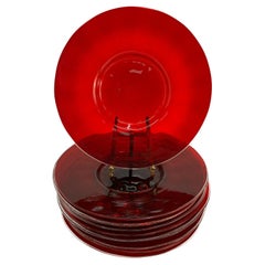 9 Venetian Cranberry Red Gold Fleck Art Glass 8.5 Inch Plates Attrib to Salviati