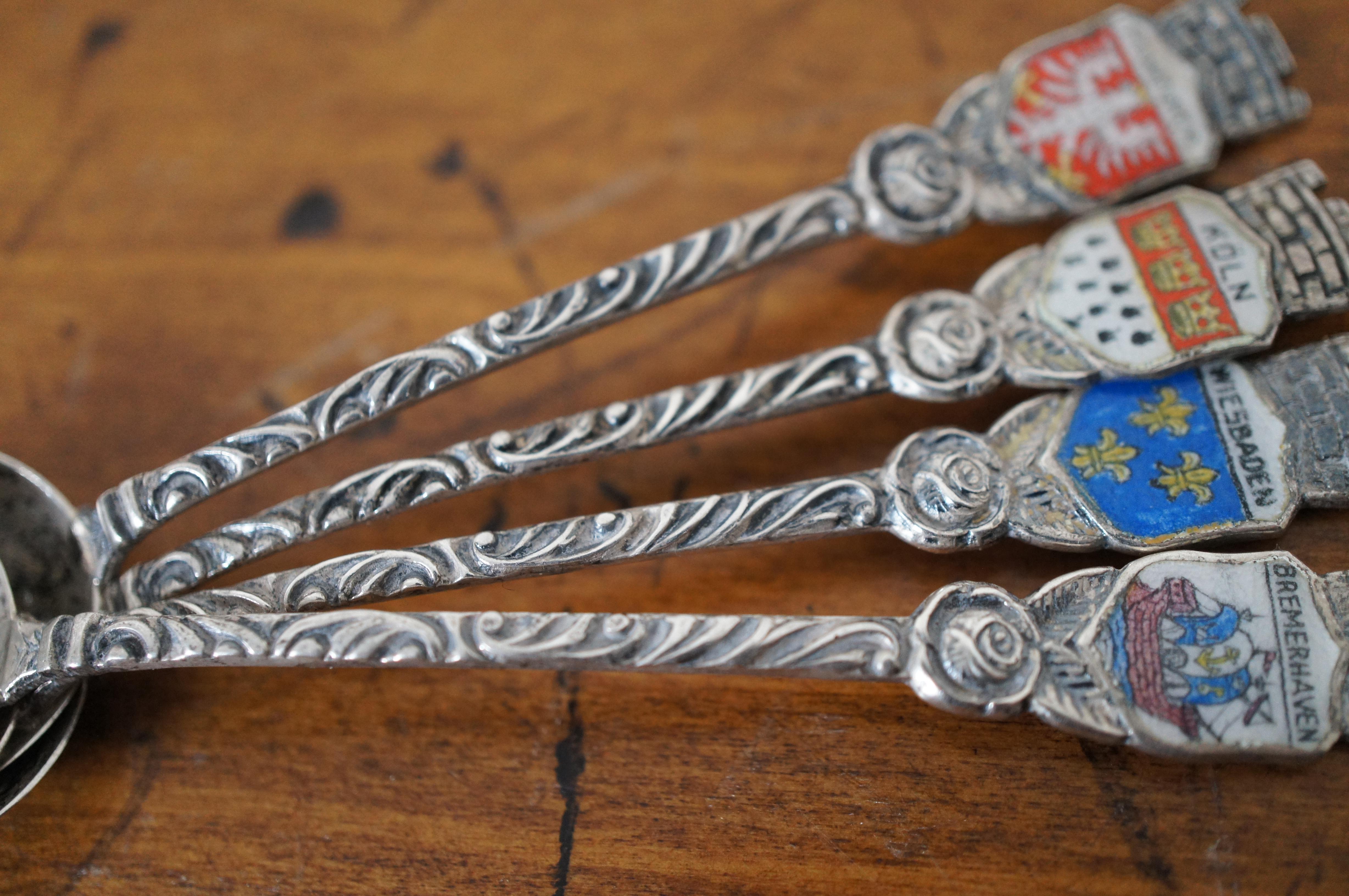 9 Vintage Sterling Silver Enameled 800 Souvenir Spoons Germany Canada 4