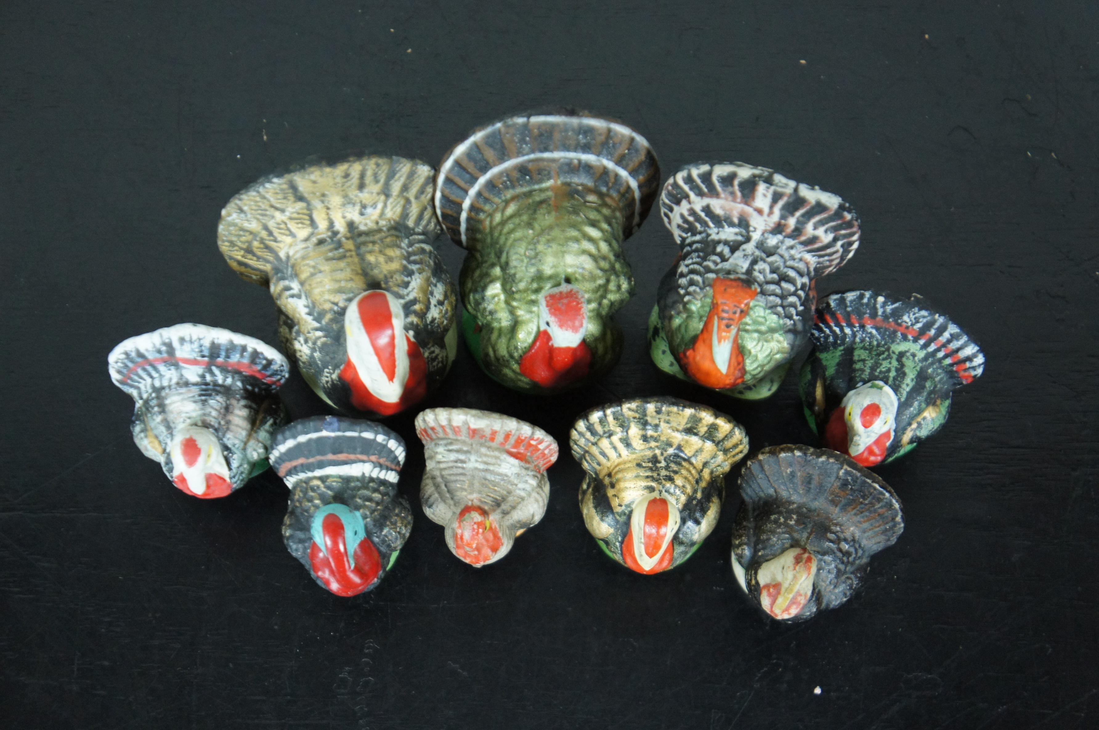 9 Vtg Thanksgiving Turkey Candy Containers Composition Paper Mache Deco Japan In Good Condition In Dayton, OH
