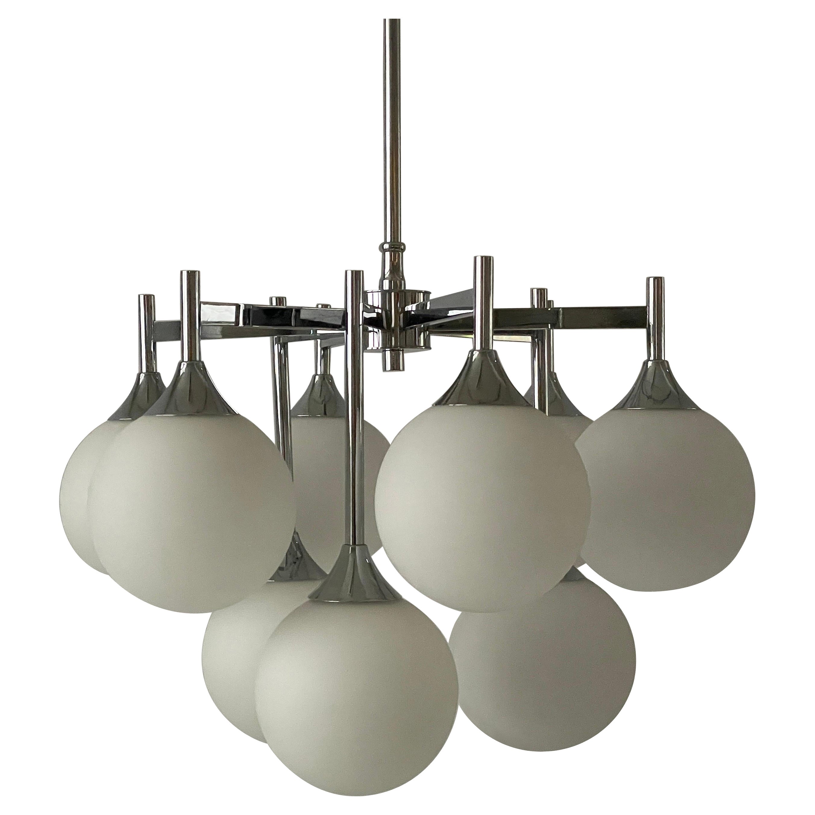 9 Lustre en verre Ball and Ball et corps chromé par Kaiser Leuchten, années 1960, Allemagne