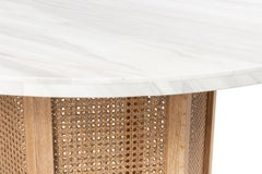 Modern Round Center Table with White Marble Top and Oak Base