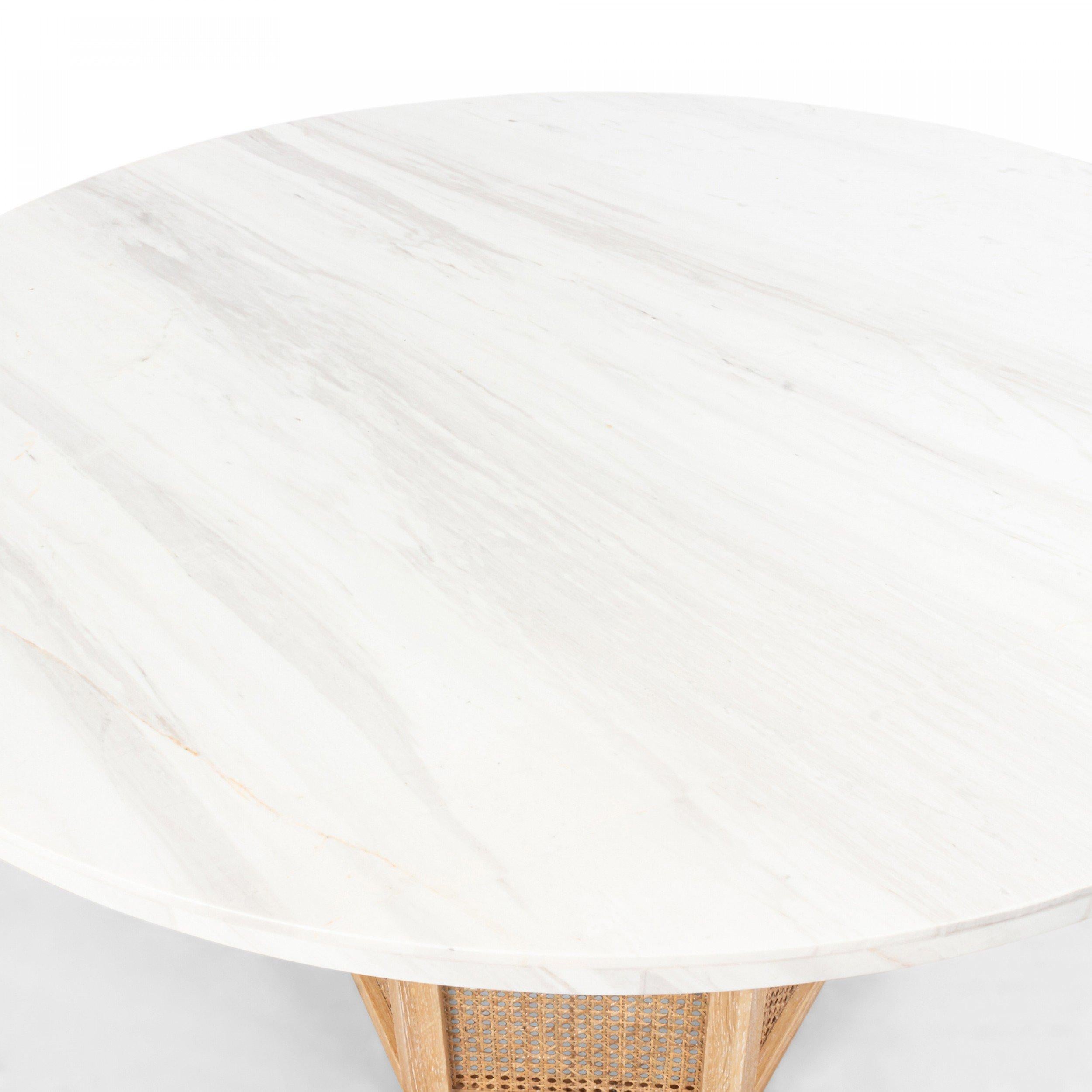 Modern 9 Wicker and White Marble Round Center Tables For Sale