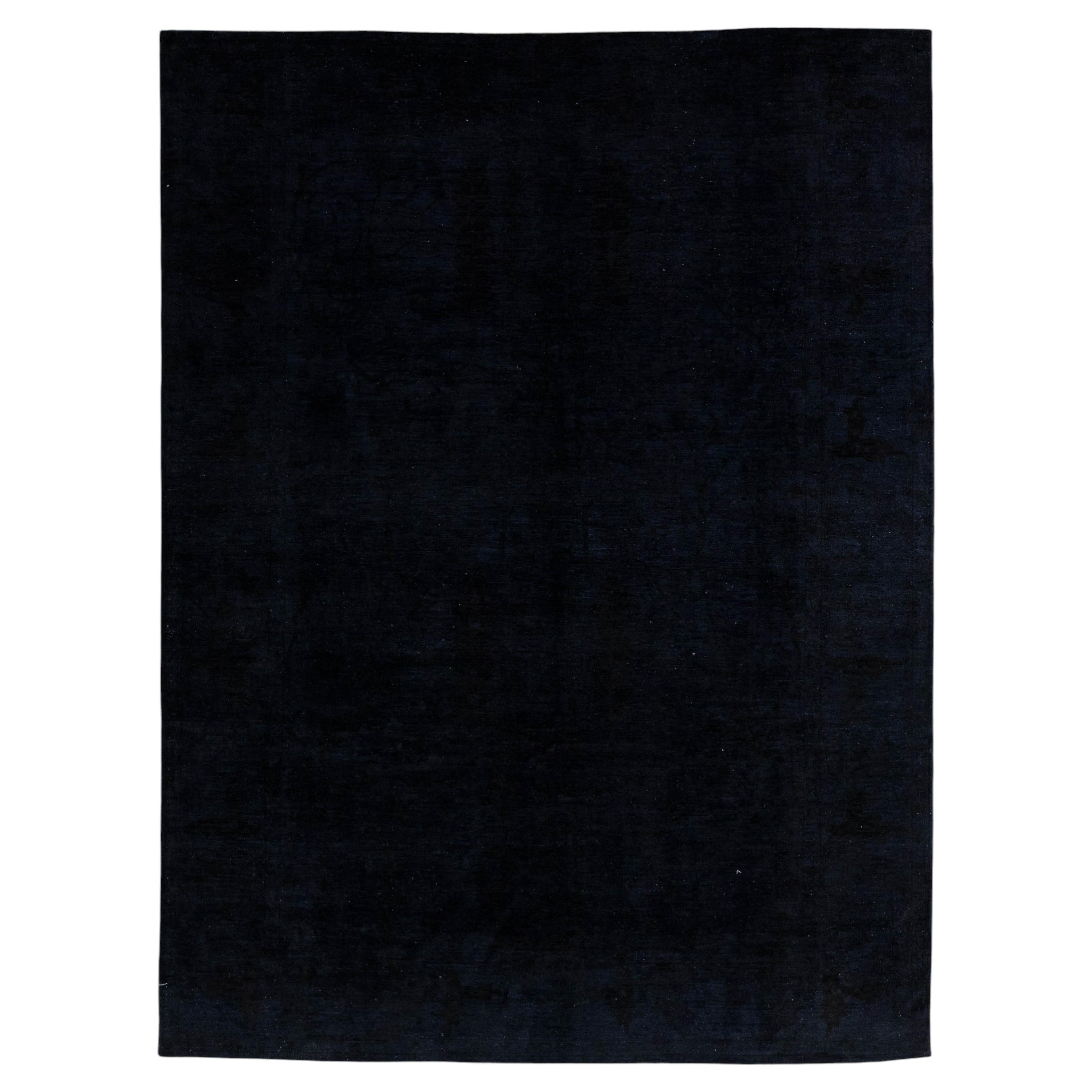 9 x 11 Deep Midnight Navy Modern Overdyed Wollteppich