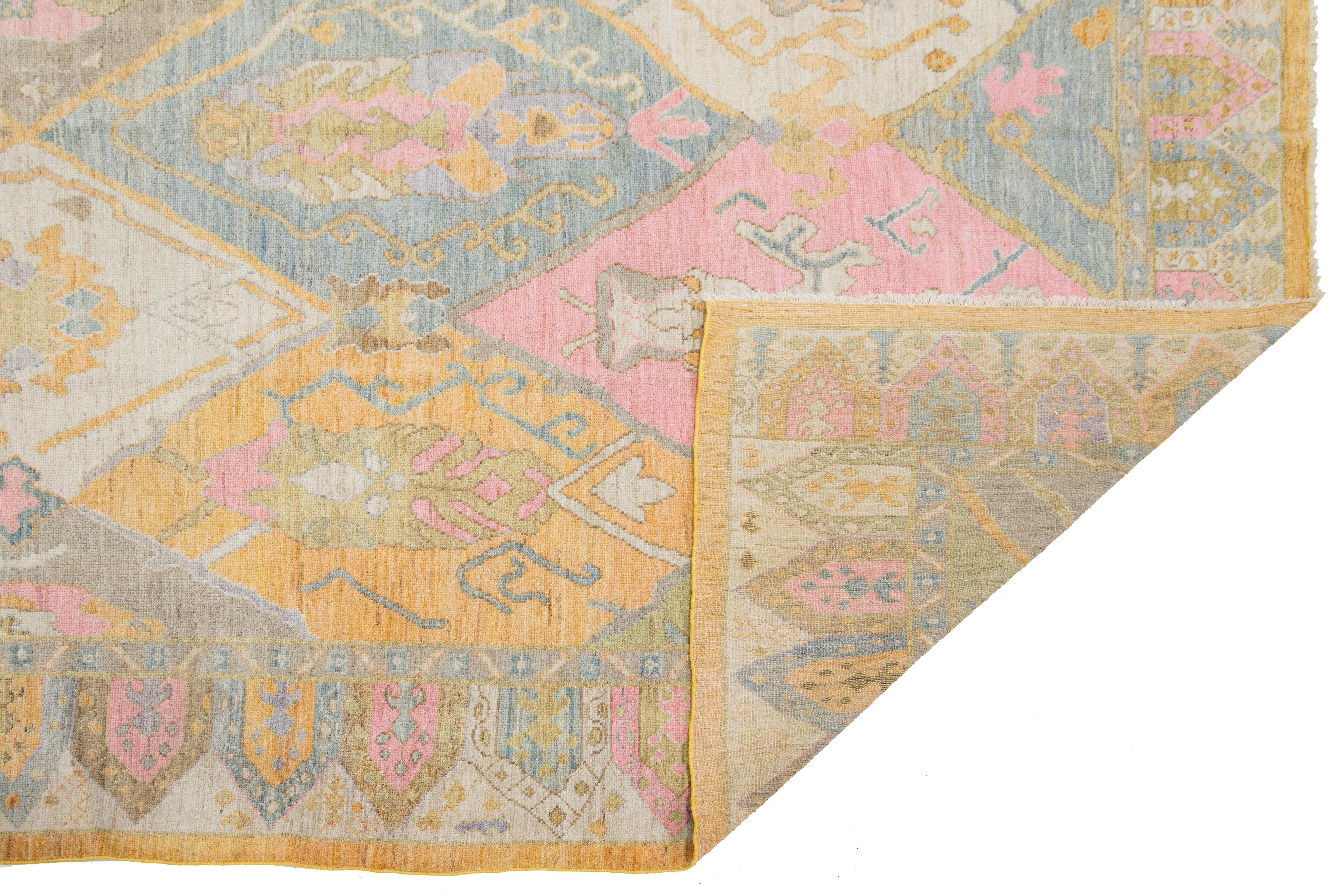 9 x 12 21. Jahrhundert Sultanabad Wolle Teppich mit Multicolor Geometrische Design (Moderne) im Angebot