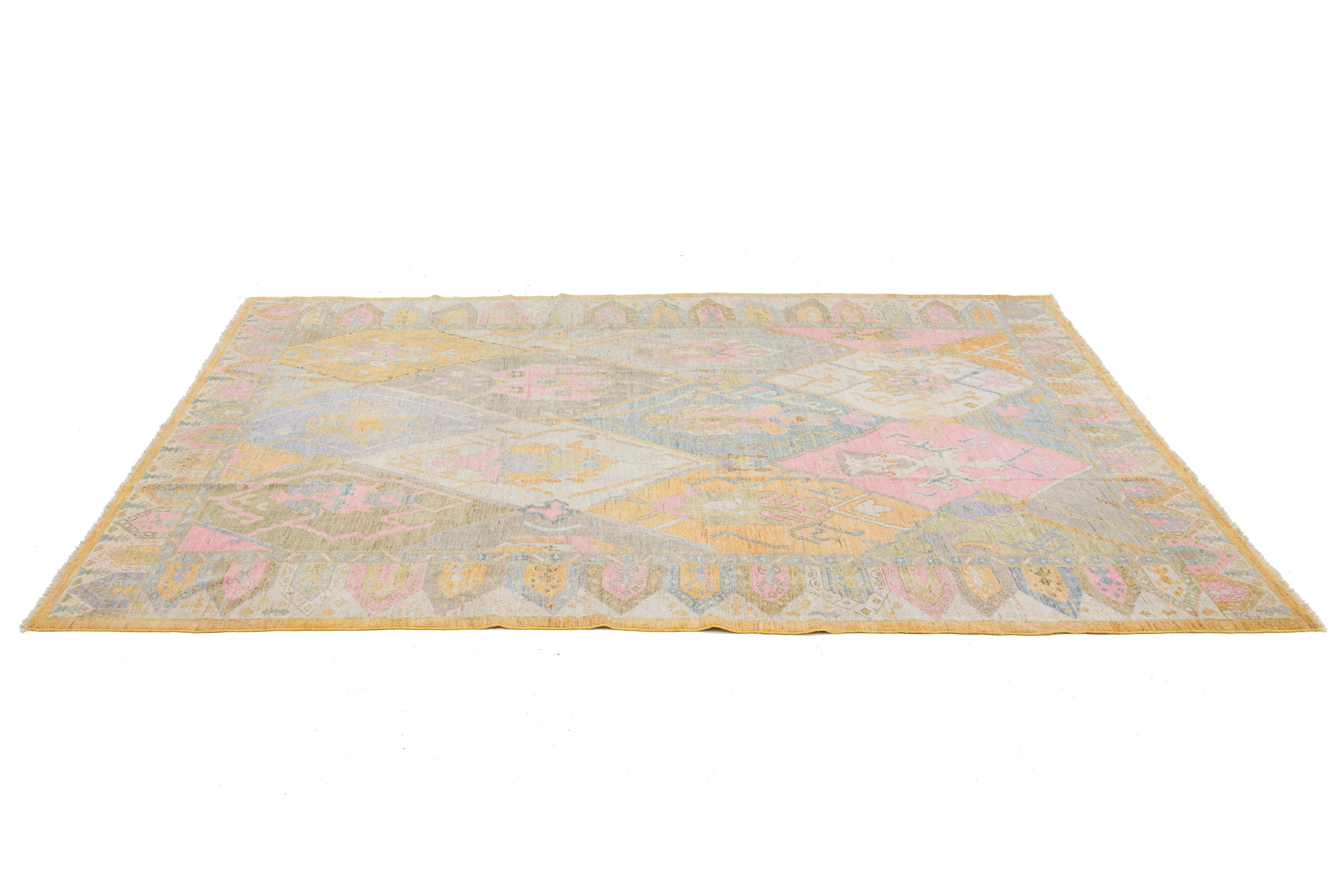 9 x 12 21. Jahrhundert Sultanabad Wolle Teppich mit Multicolor Geometrische Design (21. Jahrhundert und zeitgenössisch) im Angebot
