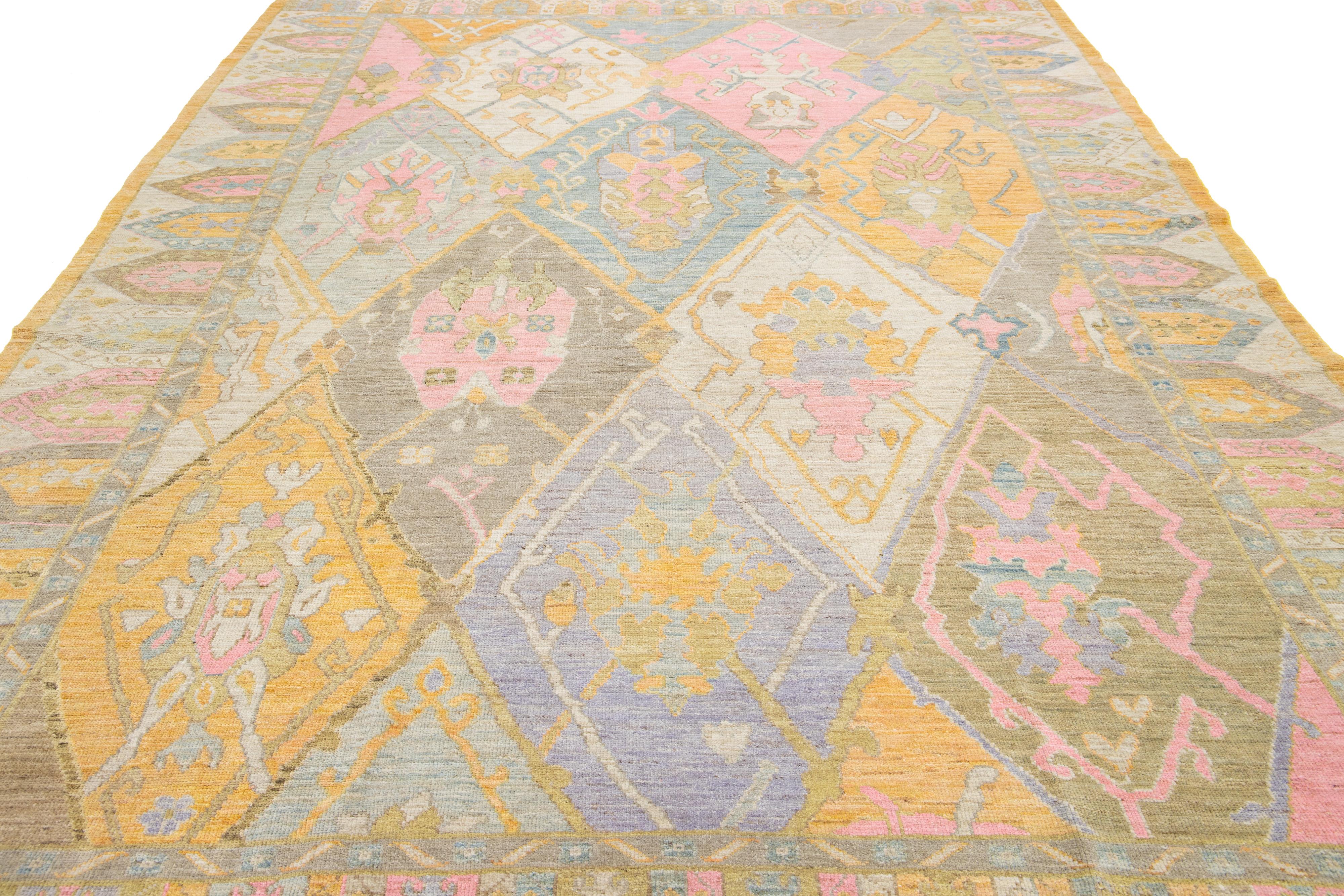 9 x 12 21. Jahrhundert Sultanabad Wolle Teppich mit Multicolor Geometrische Design im Angebot 1