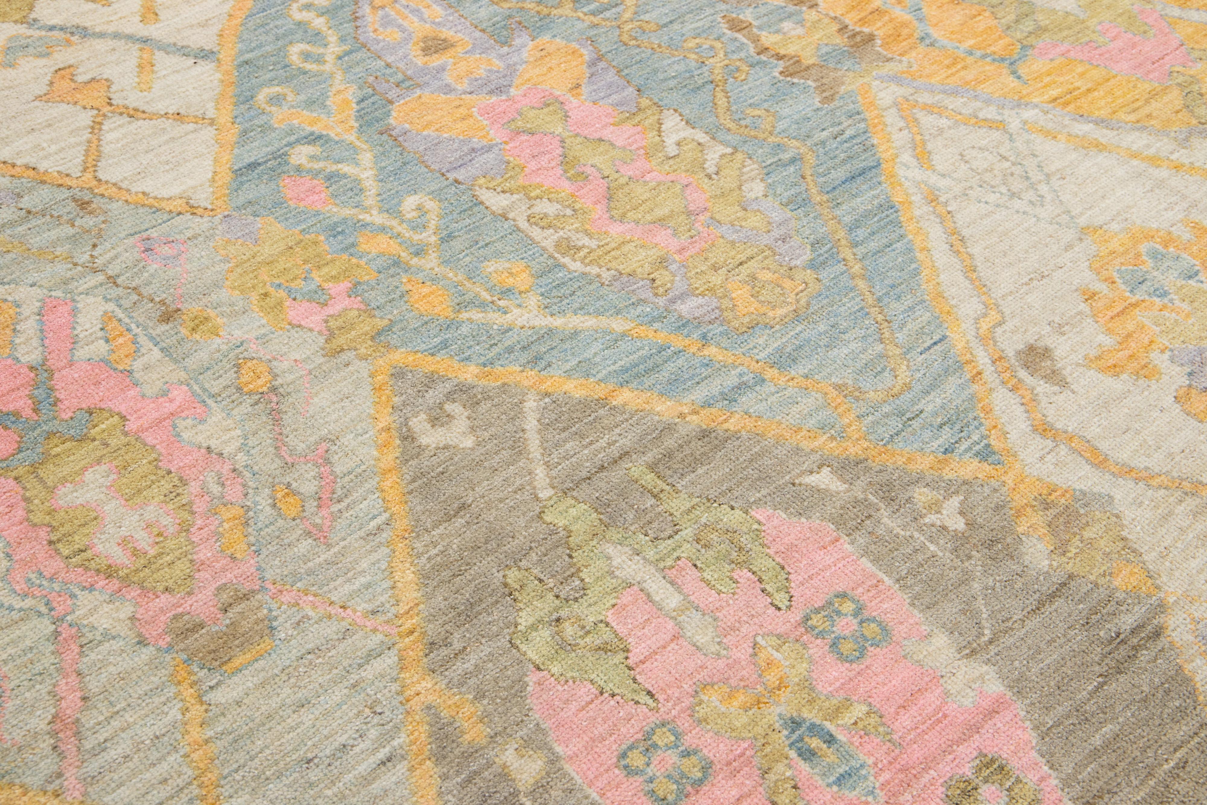 9 x 12 21. Jahrhundert Sultanabad Wolle Teppich mit Multicolor Geometrische Design im Angebot 2