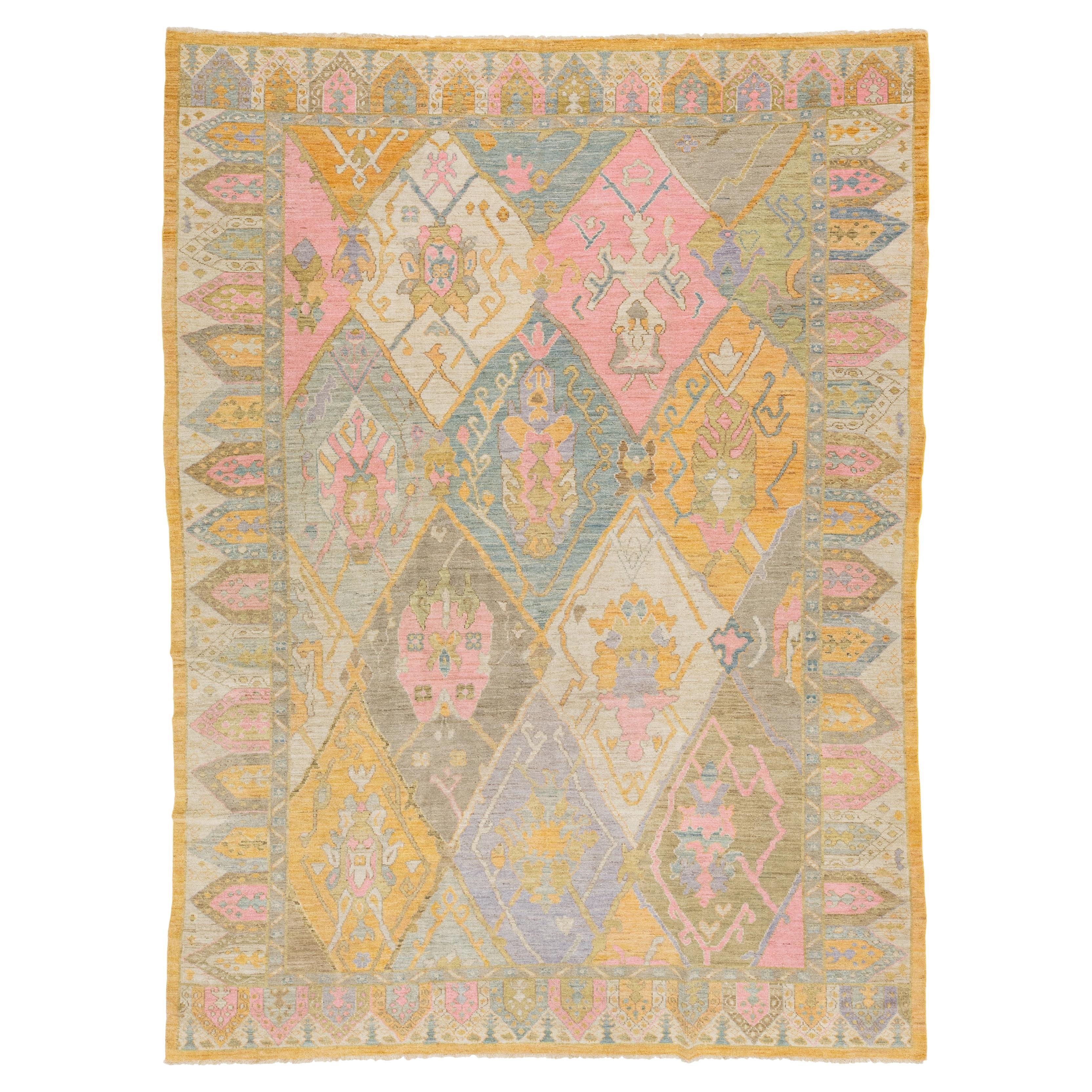 9 x 12 21. Jahrhundert Sultanabad Wolle Teppich mit Multicolor Geometrische Design im Angebot
