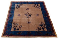 9 x 12 Antique Art Deco Chinese Wool Rug  Handmade In Brown With Floral Pattern