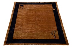 9 x 12 Antique Chinese Art Deco Handmade Wool Rug In Bronze Orange Color