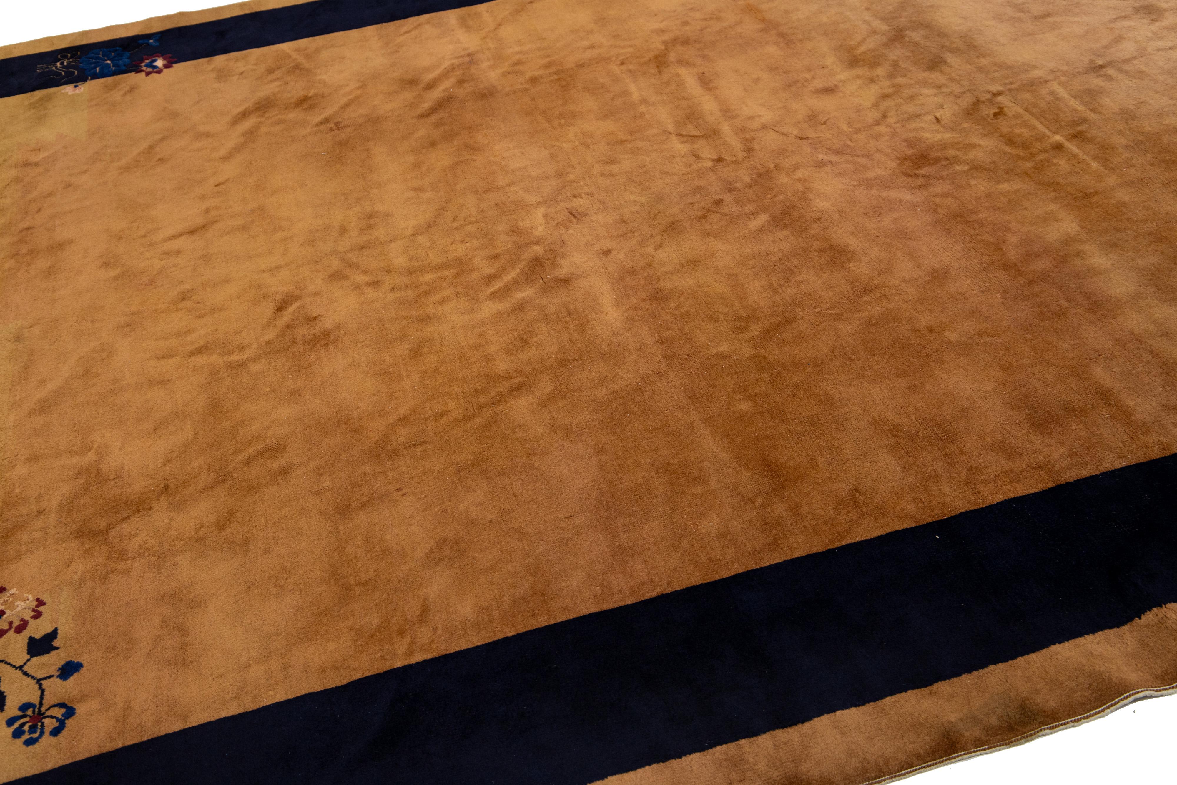 9 x 12 Tappeto di lana antico cinese Art Deco fatto a mano in colore arancione bronzo in vendita 1
