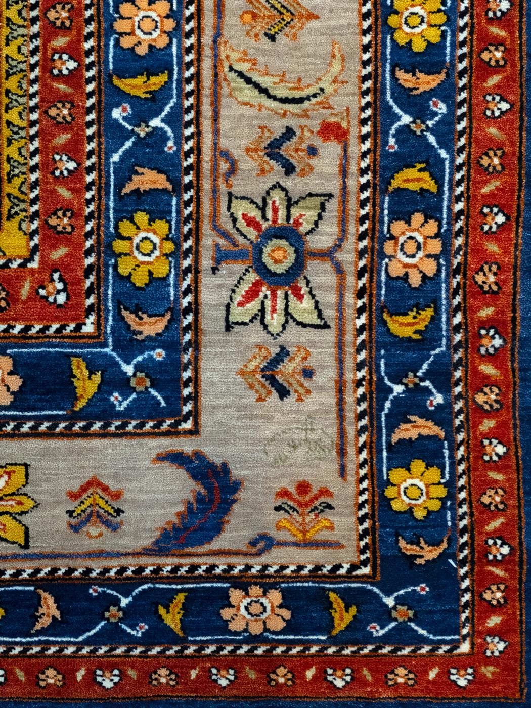 Vegetable Dyed 9' x 12' Bakhtiari Garden Rug, Hand-Woven in Blue, Red, and Yellow Wool For Sale