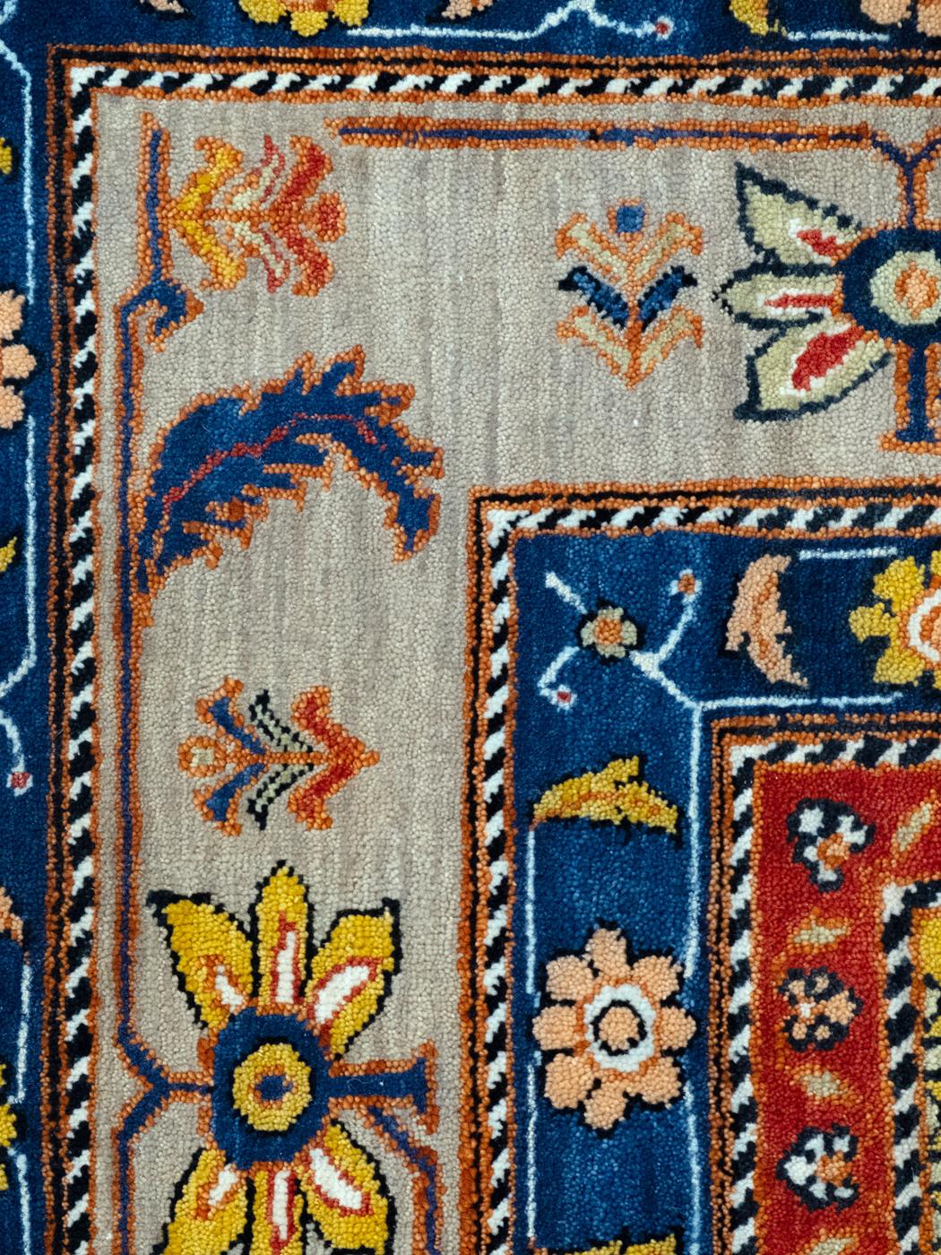 9' x 12' Bakhtiari Garden Rug, Hand-Woven in Blue, Red, and Yellow Wool For Sale 1